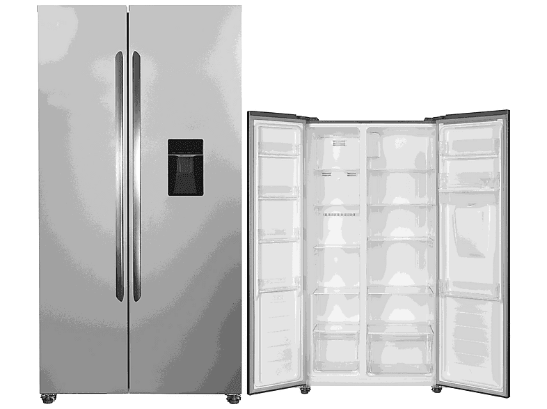 PKM NoFrost Kühlschrank 439L Touch Bedienung Gefrierschrank Holiday Side-by-Side (E, 177,0 cm hoch, silber)