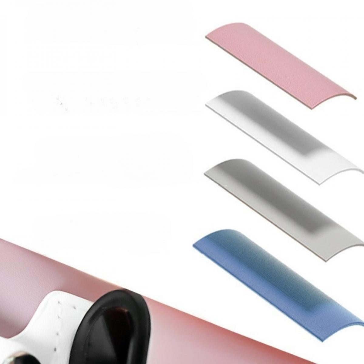 Das Bild zeigt gebogene, farbige Streifen: rosa, silber, grau, blau. Teilansicht eines Uhrenarmbands mit schwarzen und weißen Komponenten.