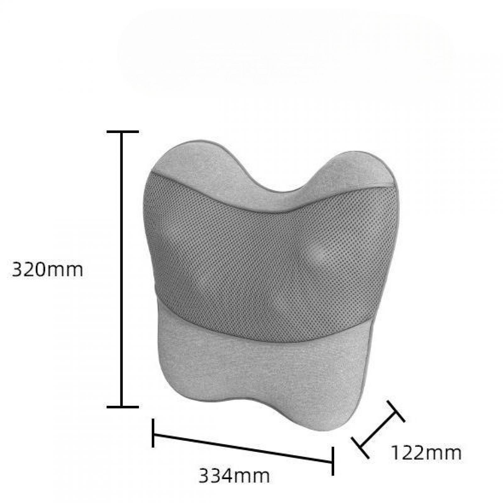 Graues Nackenkissen mit den Maßen: 320 mm Höhe, 334 mm Breite und 122 mm Dicke. Mit Mesh-Gewebe in der Mitte.