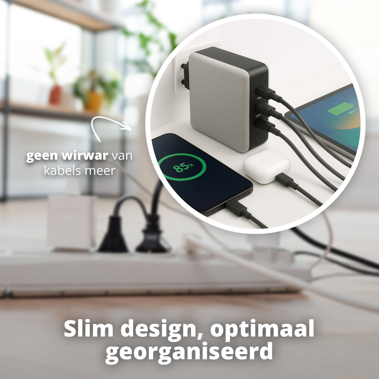 BONKZEBU USB C Laptop Oplaadadapter Slim Tip Converter 100W