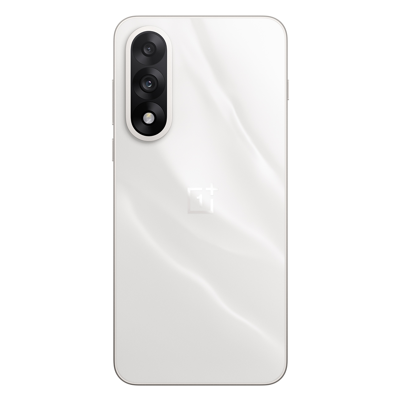 Biały tył smartfona z modułem potrójnego aparatu. Logo OnePlus znajduje się na dole pośrodku.