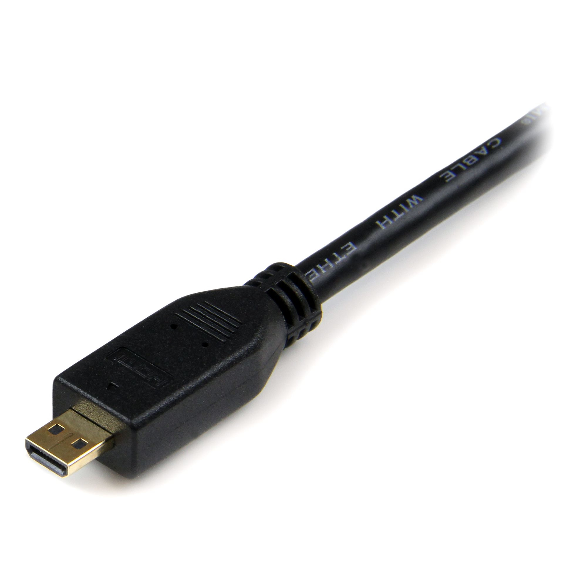 Cable Ethernet negro con conector USB dorado sobre fondo blanco. El cable está etiquetado.