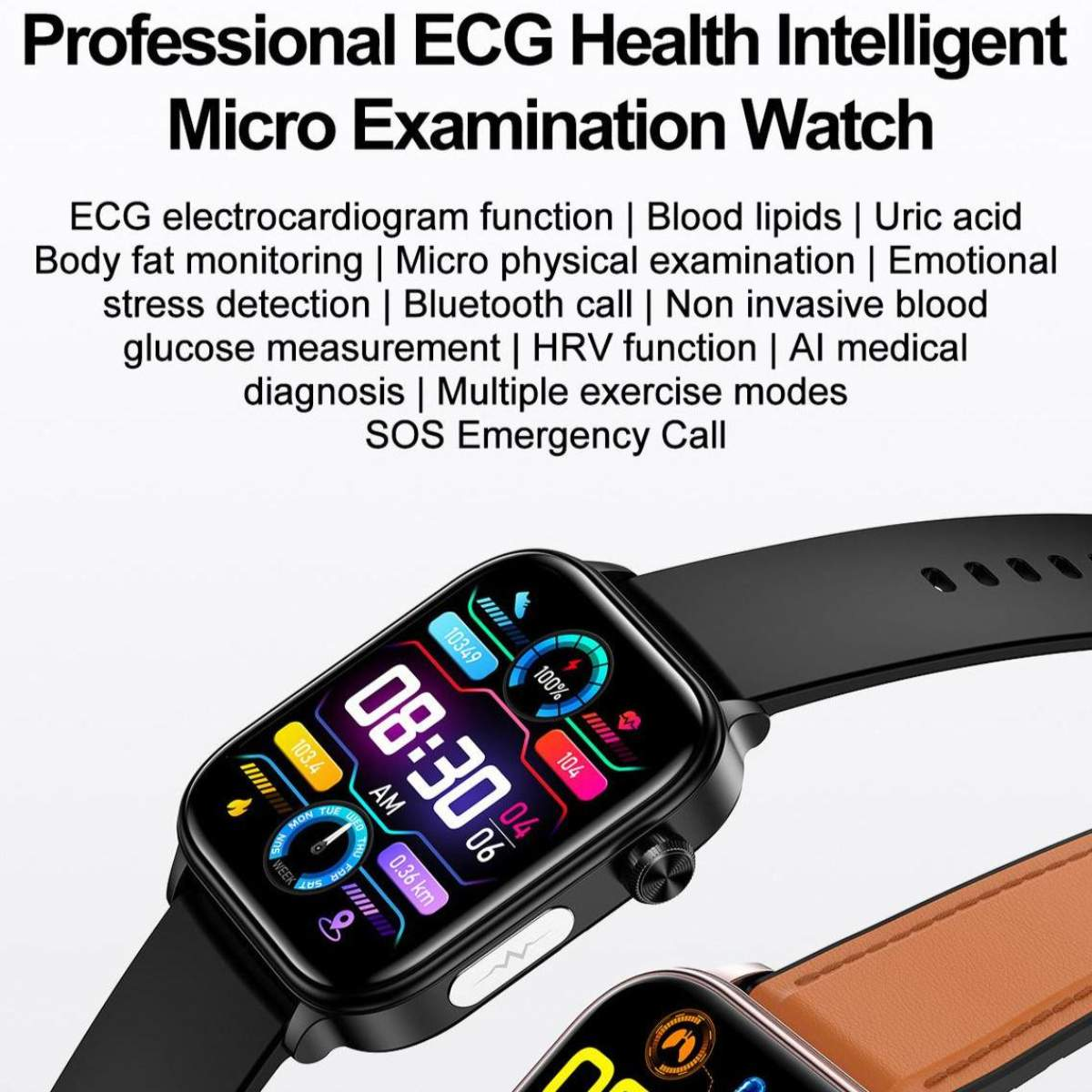 DEBUY EKG Blutzucker Körperanalyse Smartwatch leather, Schwarz