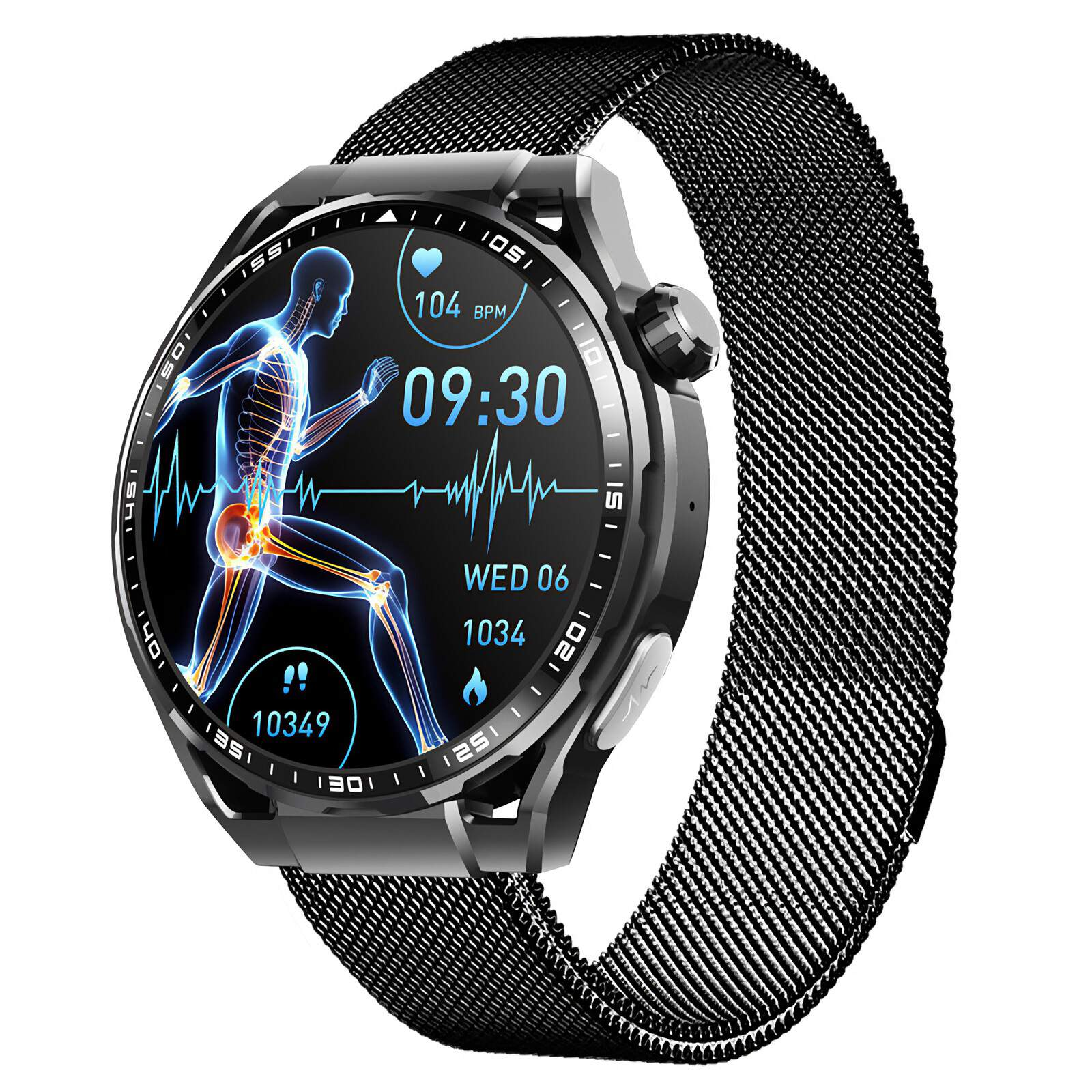 DEBUY EKG Blutzucker Körperanalyse Smartwatch steel, Schwarz