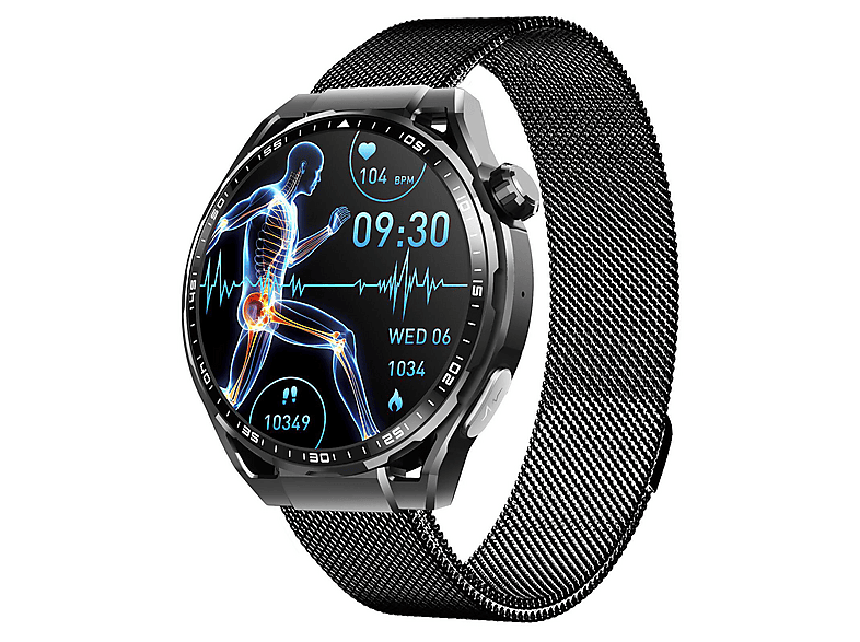 DEBUY EKG Blutzucker Körperanalyse Smartwatch steel, Schwarz