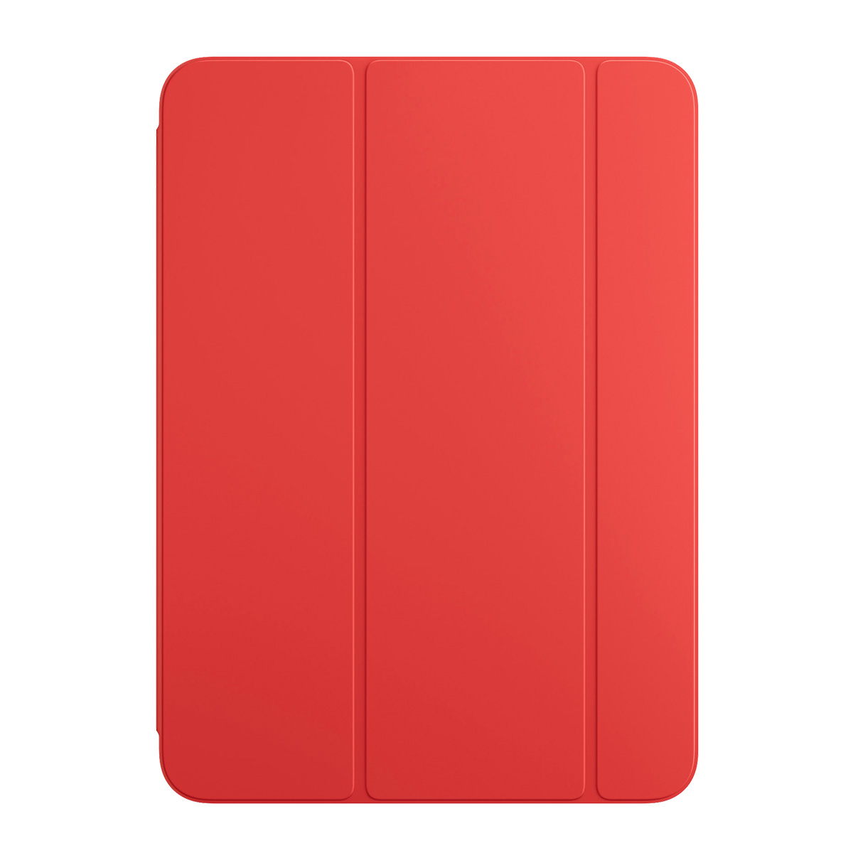 Una custodia per tablet rossa chiusa su sfondo bianco. La custodia è rettangolare con angoli arrotondati e una copertura magnetica.