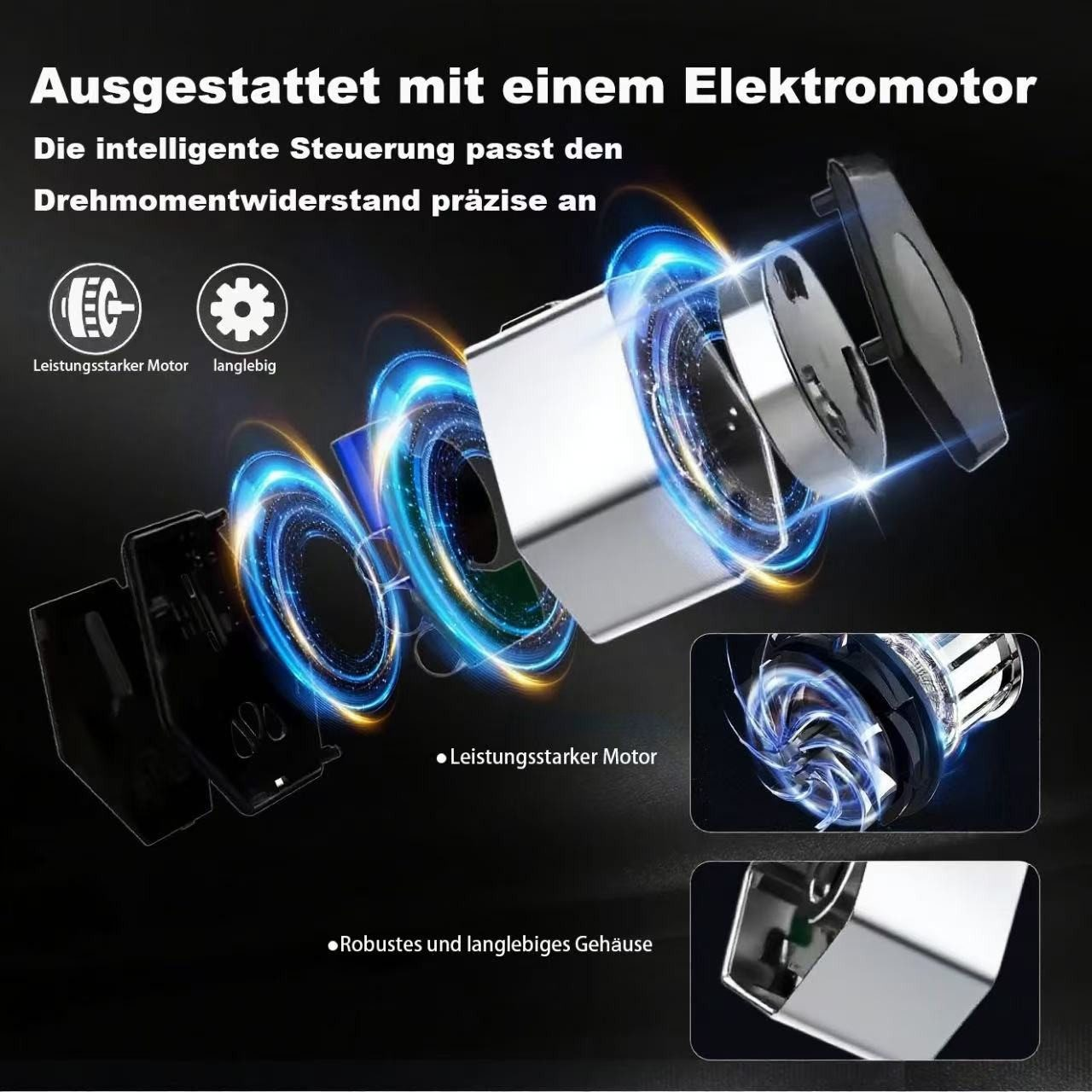 Explosionszeichnung eines Motors mit deutschem Text. Sie zeigt verschiedene Komponenten, darunter Motor, Gehäuse und Bedienelemente.
