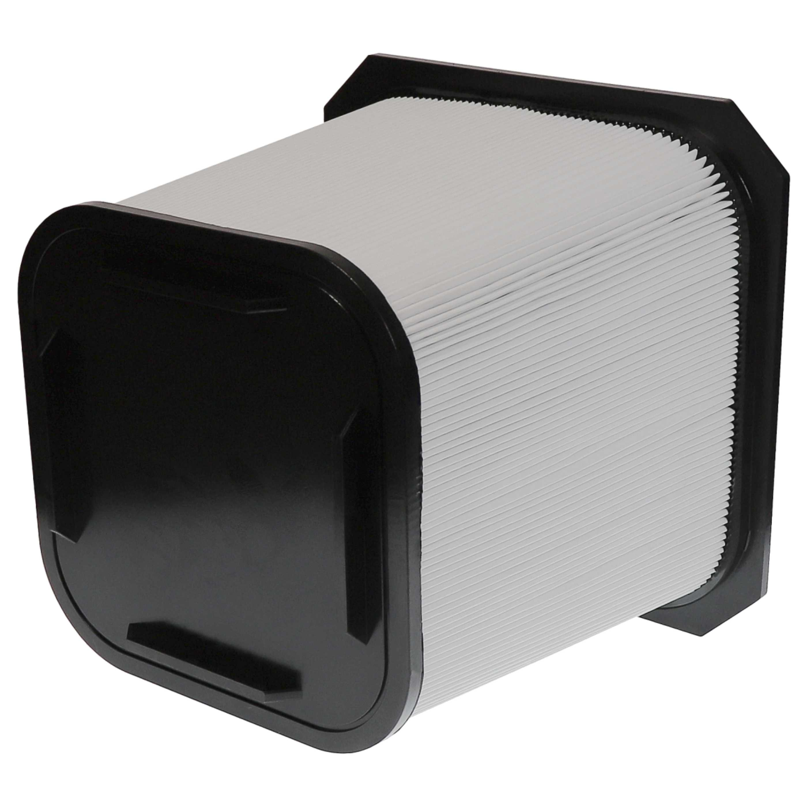 Ein rechteckiger Luftfilter mit schwarzem Rahmen und weißem, plissiertem Filtermedium.