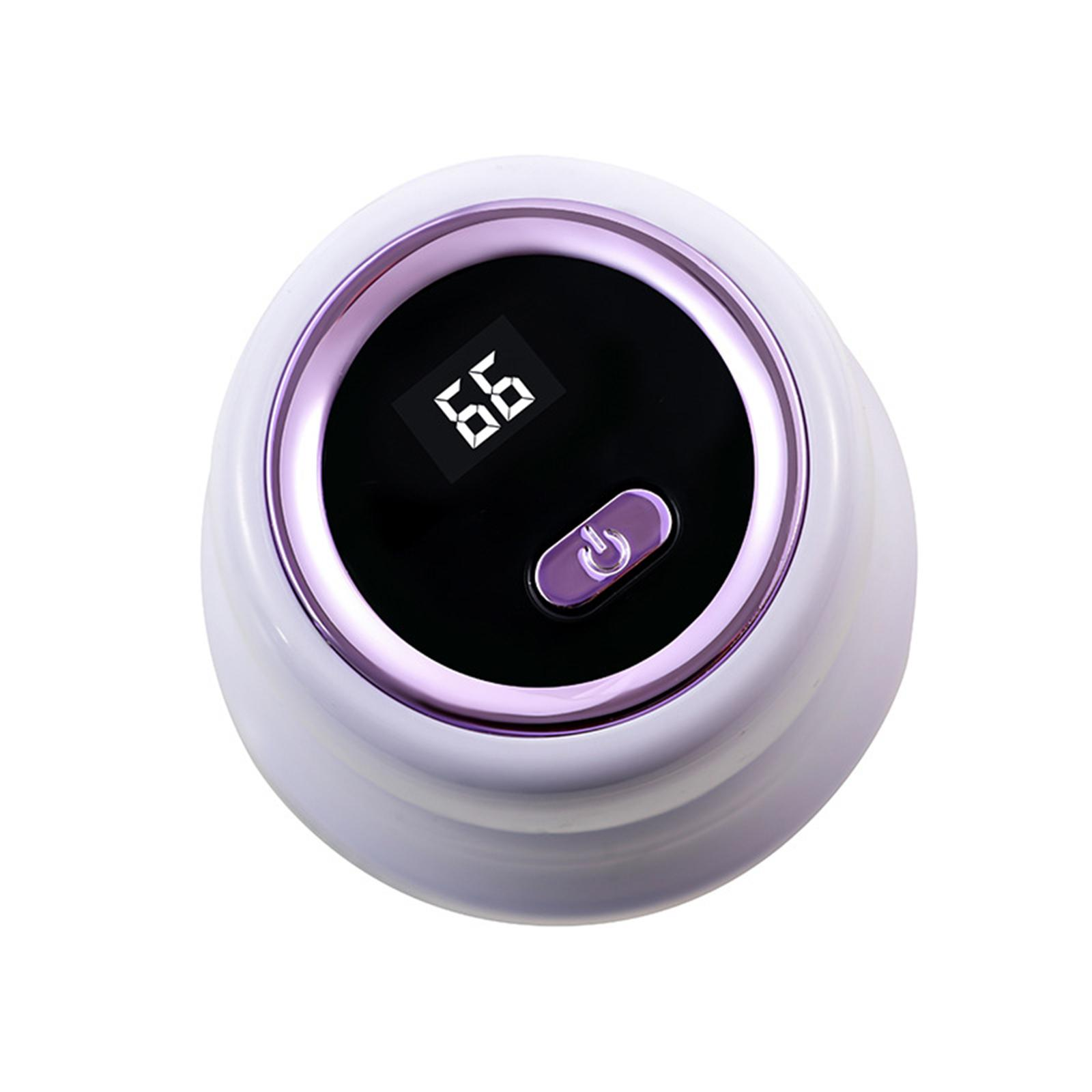 Ein weiß-violettes Gerät mit digitaler Anzeige '66' und violettem Power-Knopf.