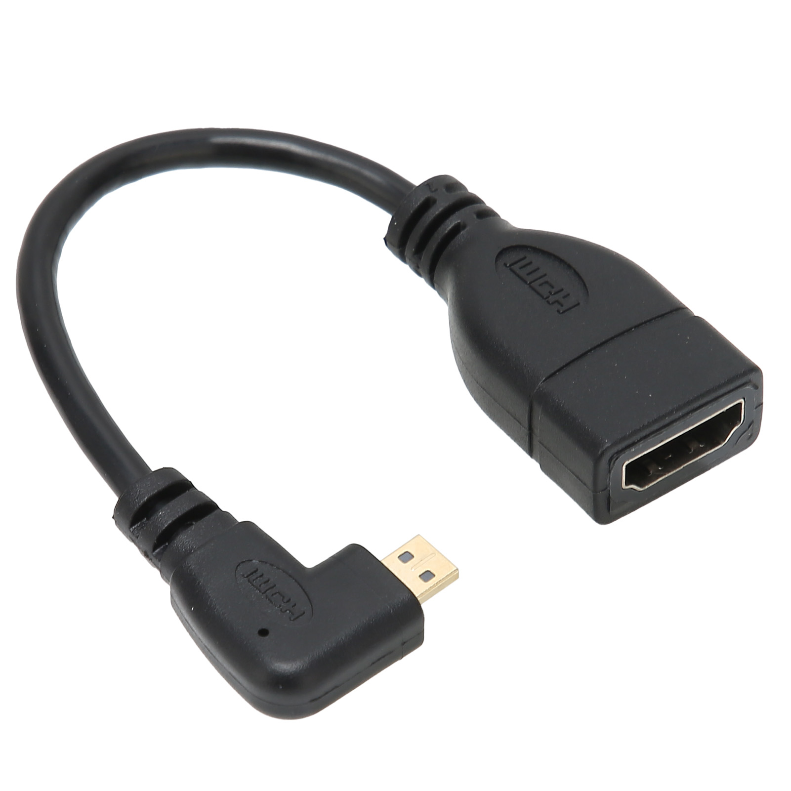 Schwarzer HDMI-Adapterkabel mit zwei Anschlüssen: HDMI und Micro-HDMI, auf weißem Hintergrund.
