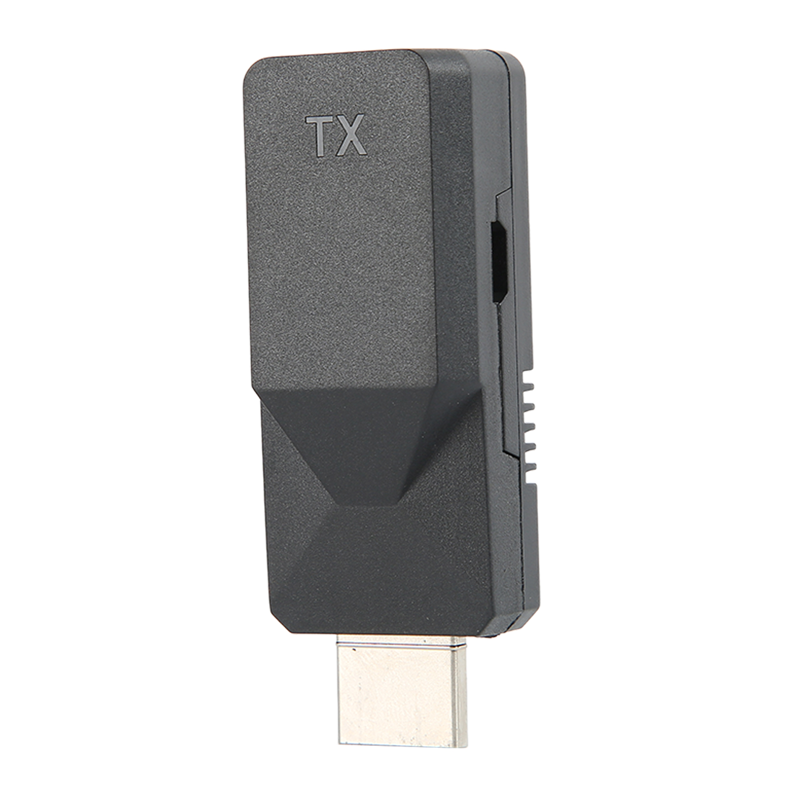 Ein dunkelgraues rechteckiges Gerät mit USB-C-Anschluss. Auf der Oberseite des Geräts steht "TX".