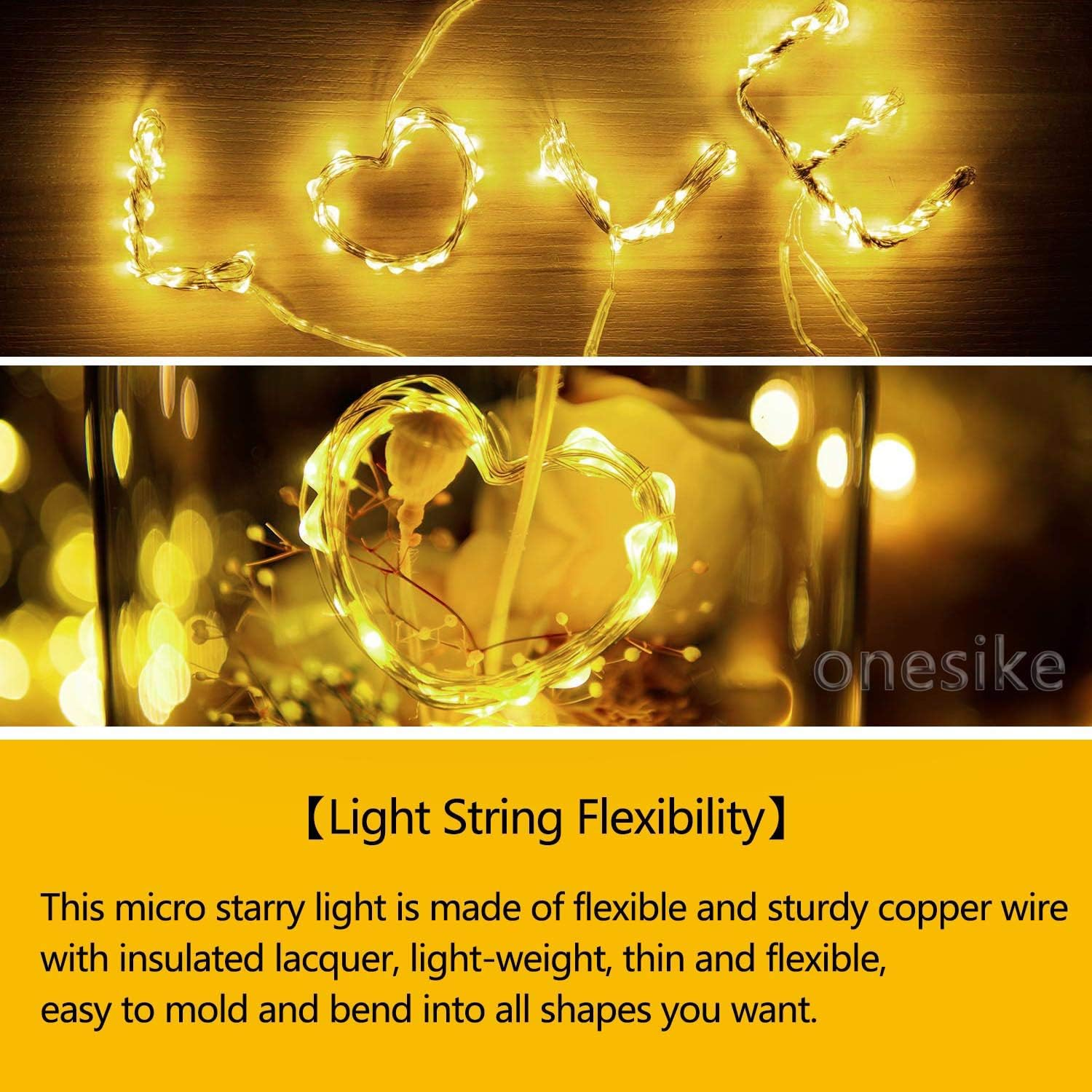 Das Wort "LOVE" aus warmweißen Lichterketten mit Herzform. Darunter befinden sich die Lichter in einem Glas.