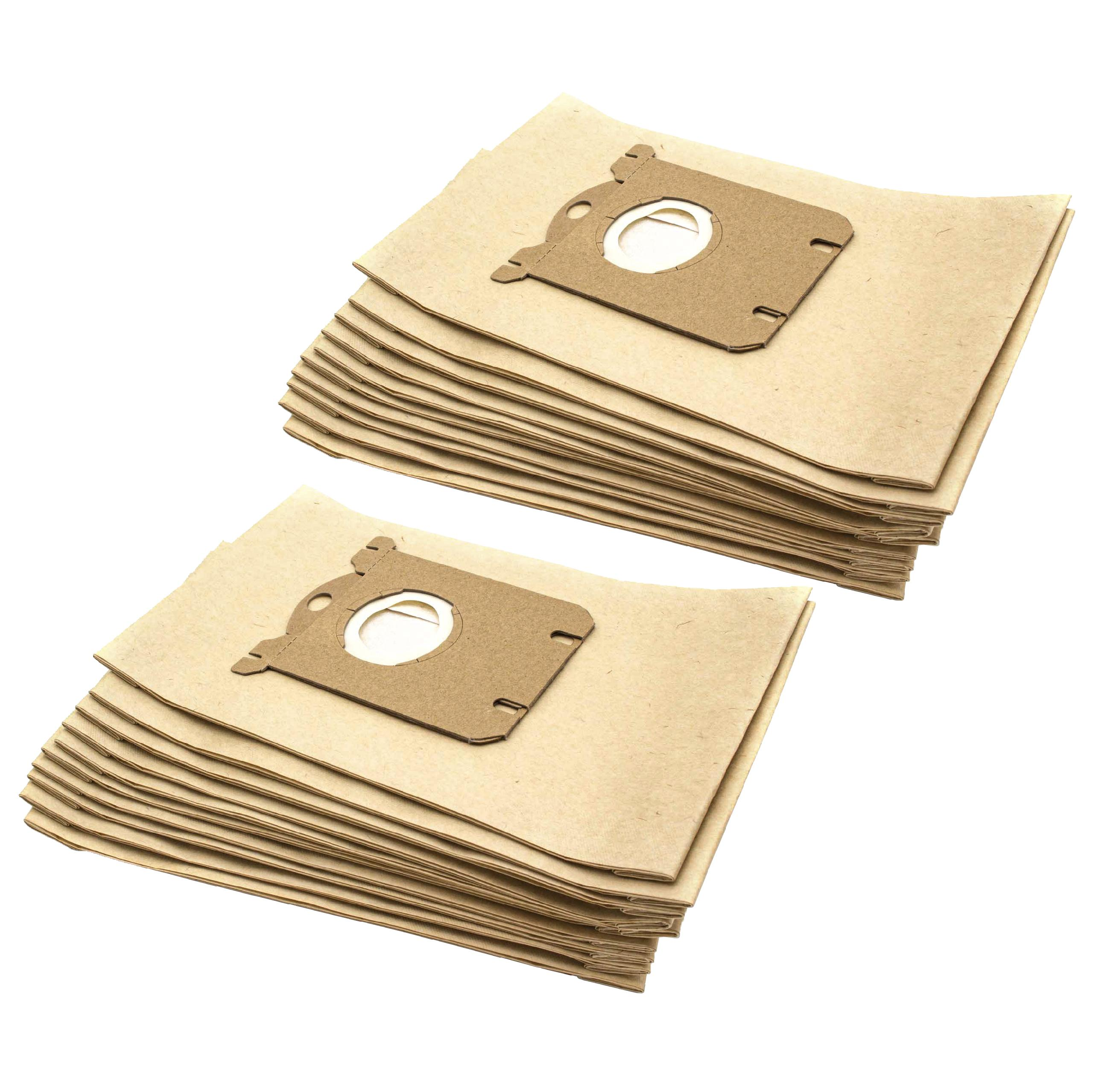 Zwei Stapel beige Staubsaugerbeutel. Jeder Beutel hat eine braune Kartonoberseite mit einer kreisförmigen Öffnung.