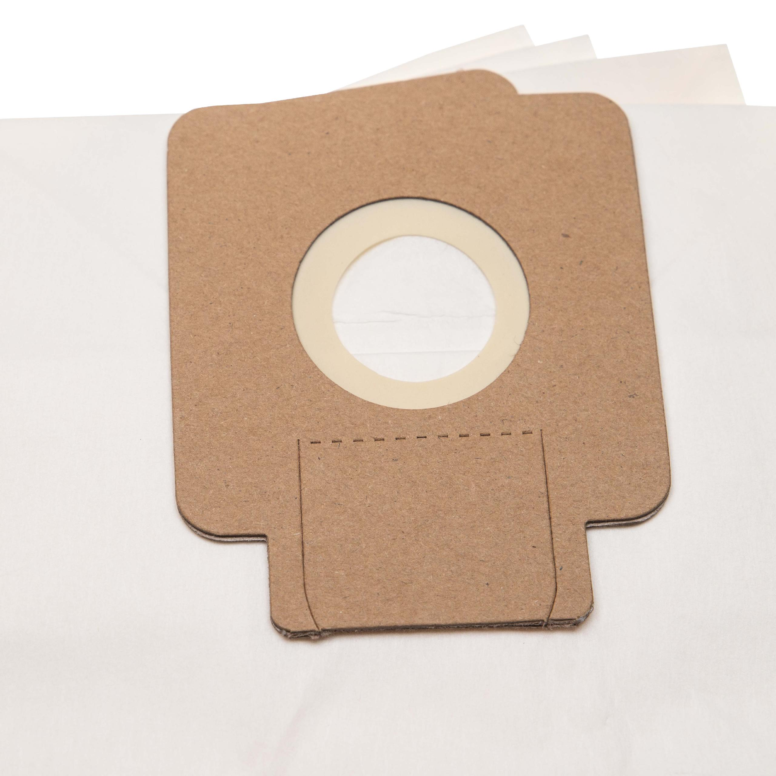 Nahaufnahme eines Staubsaugerbeutels. Der Beutel ist braun mit einer kreisförmigen Öffnung. Weißes Papier umgibt den Beutel.