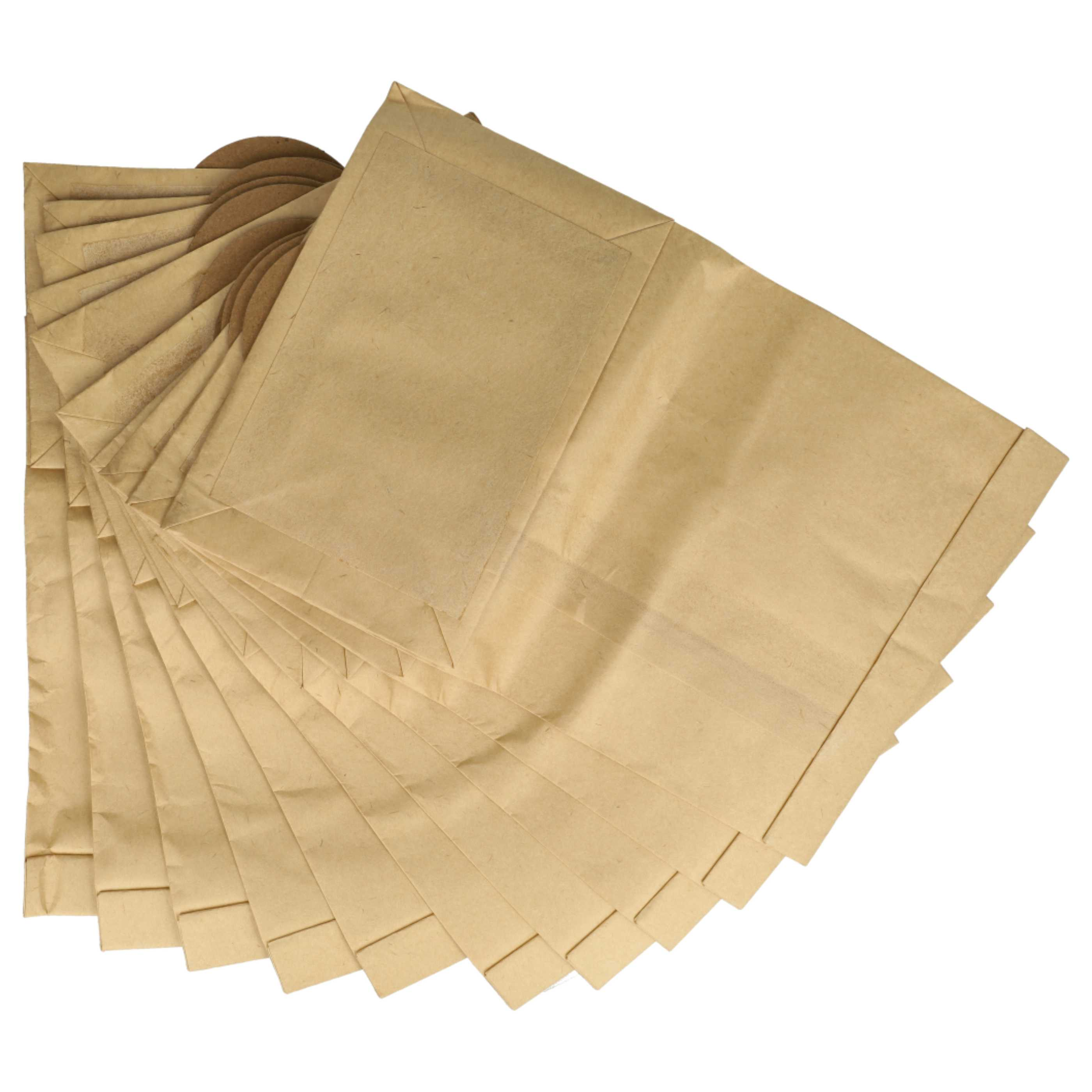 Ein Stapel brauner Papiertüten. Die Tüten sind flach gefaltet und fächerförmig vor weißem Hintergrund angeordnet.