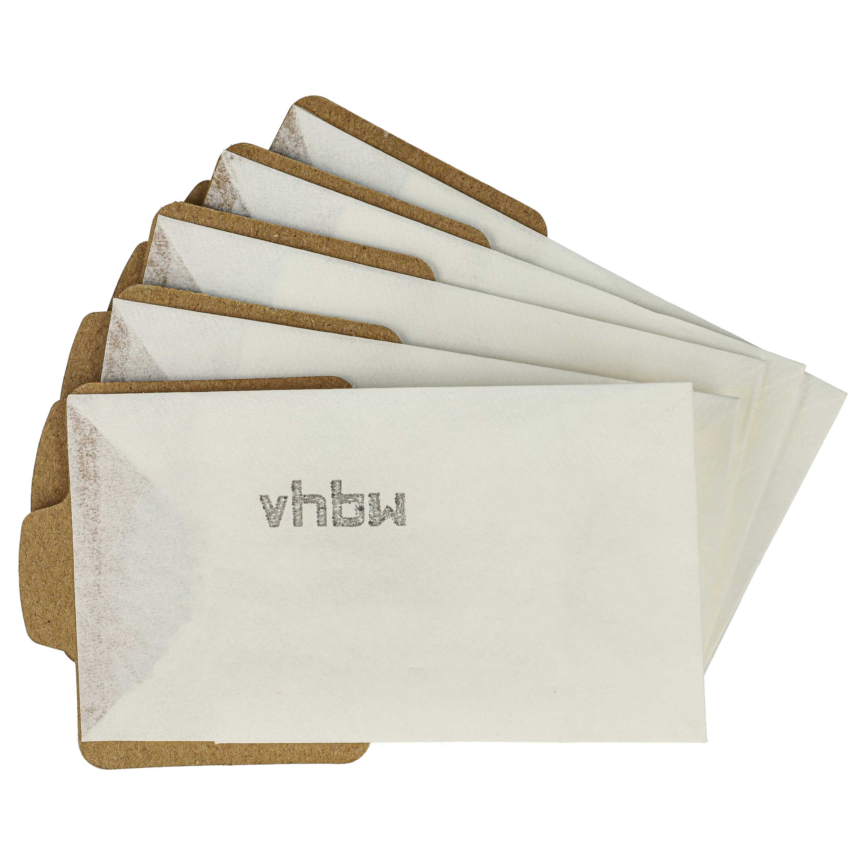 Ein Stapel gefalteter weißer Papierkarten mit braunen Rändern. Auf der Vorderseite steht "vhbw".