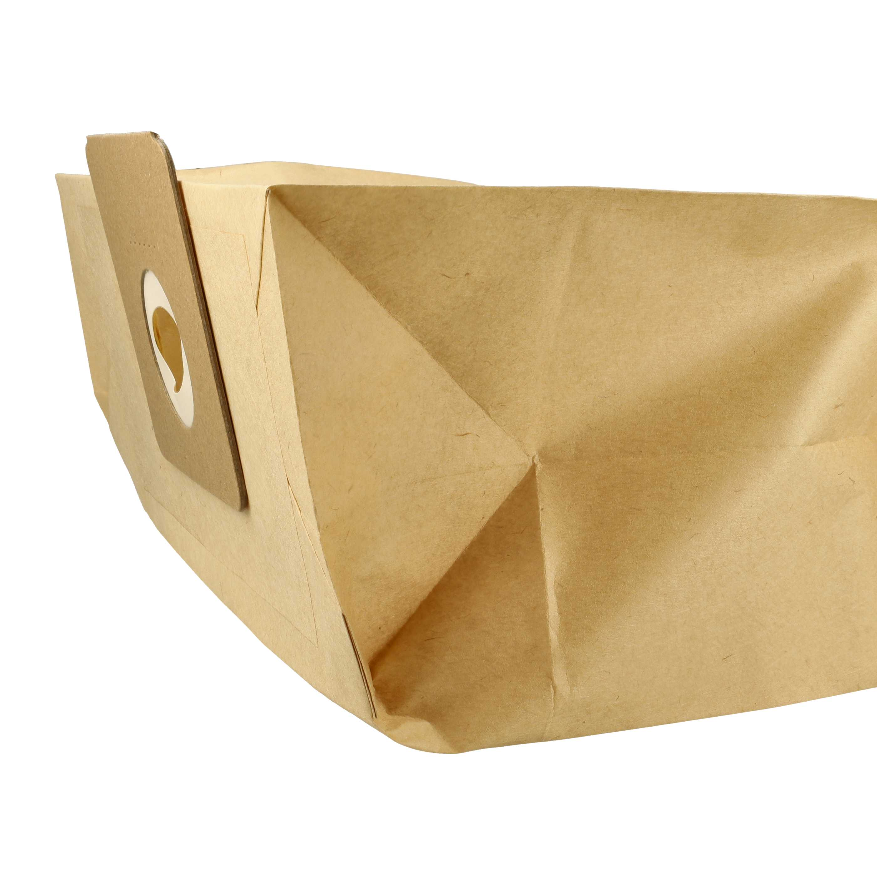 Ein brauner Papiersaugerbeutel. Die Tasche ist gefaltet und hat eine rechteckige Form. Ein weißer Hintergrund.