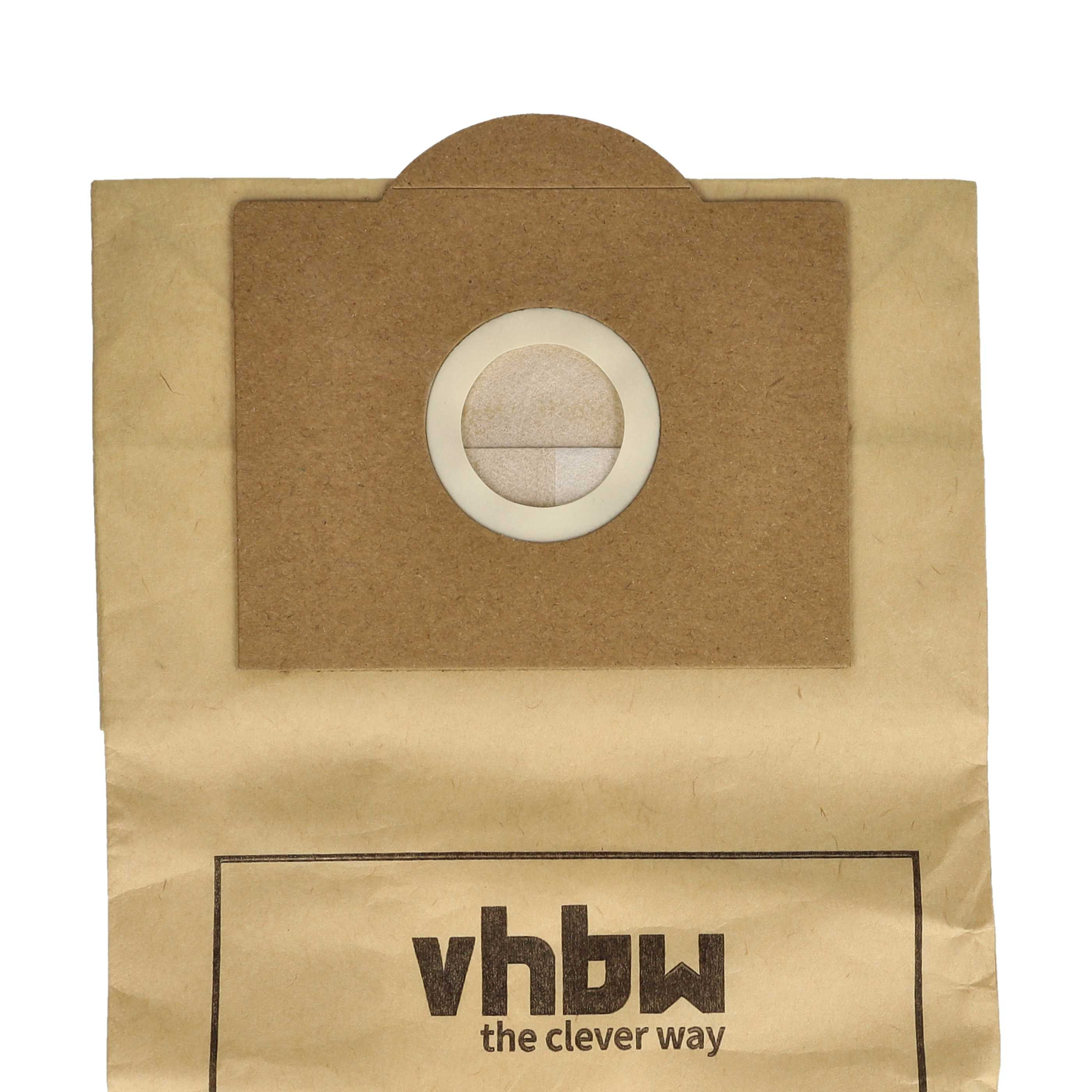 Ein brauner Staubsaugerbeutelfilter mit einem kreisförmigen Filter. Der Markenname 'vhbw' ist unten aufgedruckt.