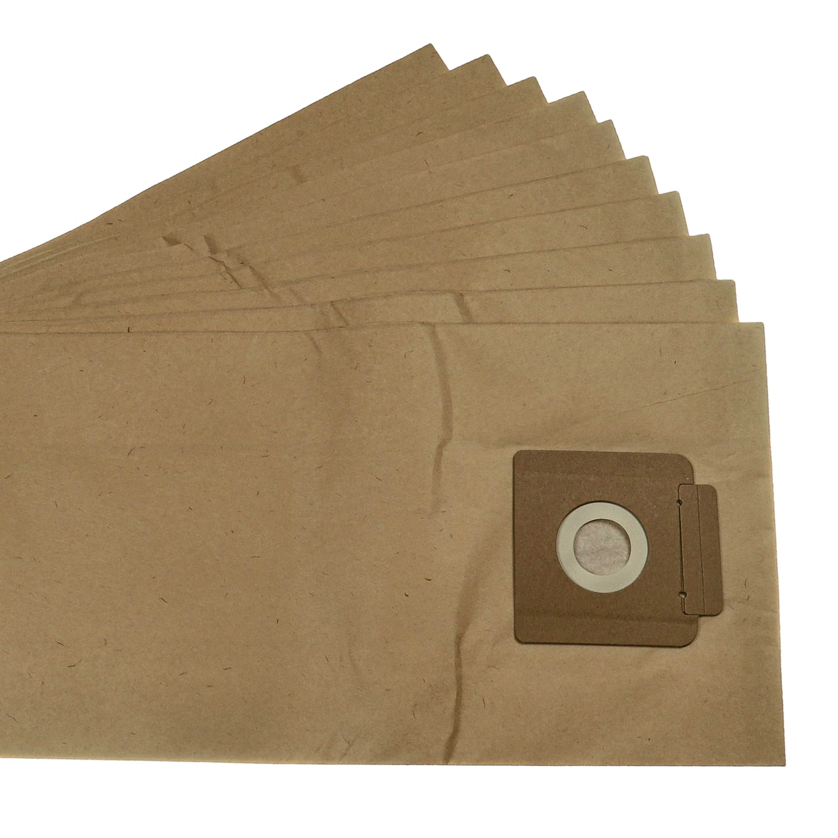 Stapel brauner Papiersaugerbeutel mit rechteckigem Kartonabschnitt und kreisförmiger Öffnung.