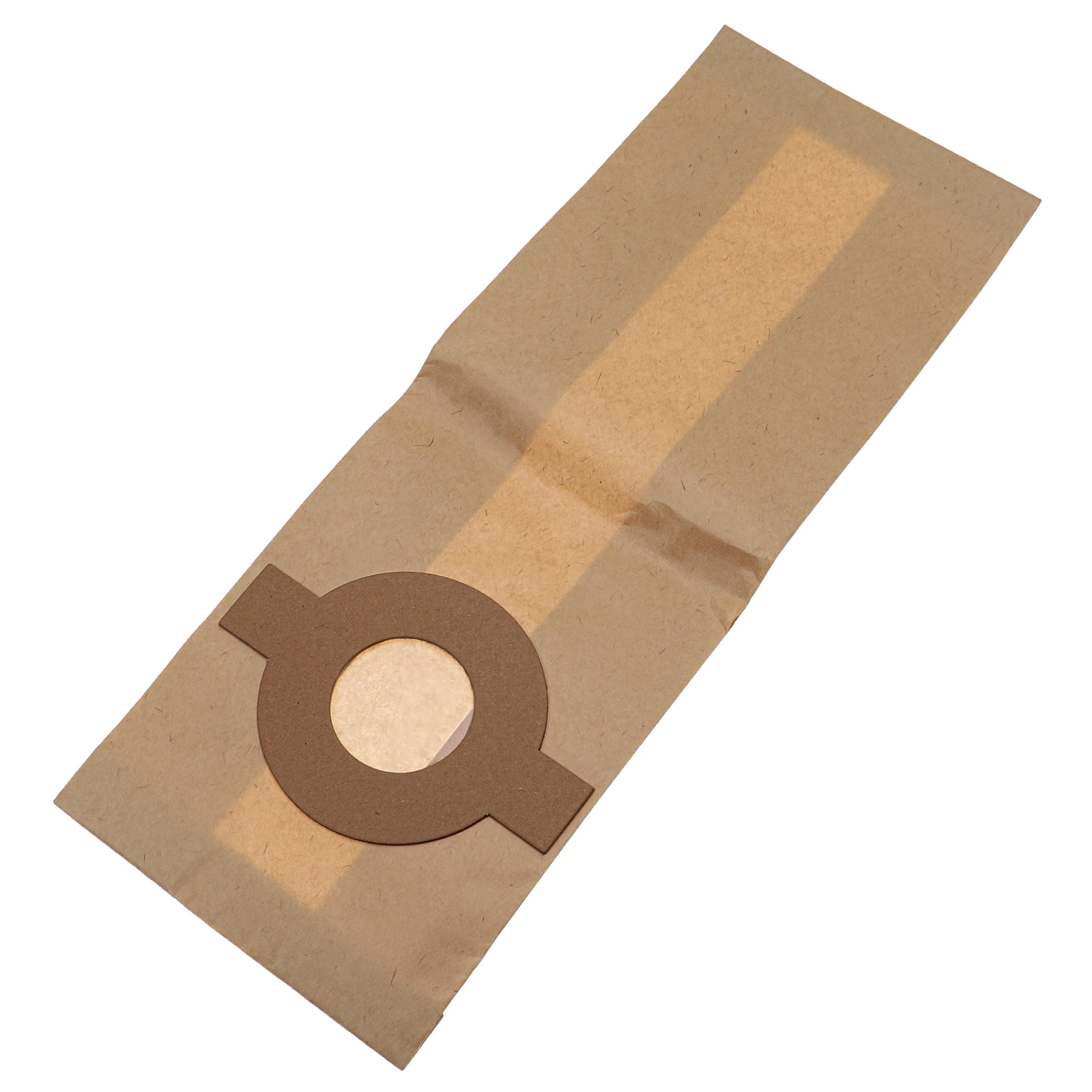 Ein brauner Staubsaugerbeutel aus Papier mit einer kreisförmigen Öffnung und einem rechteckigen Bereich.