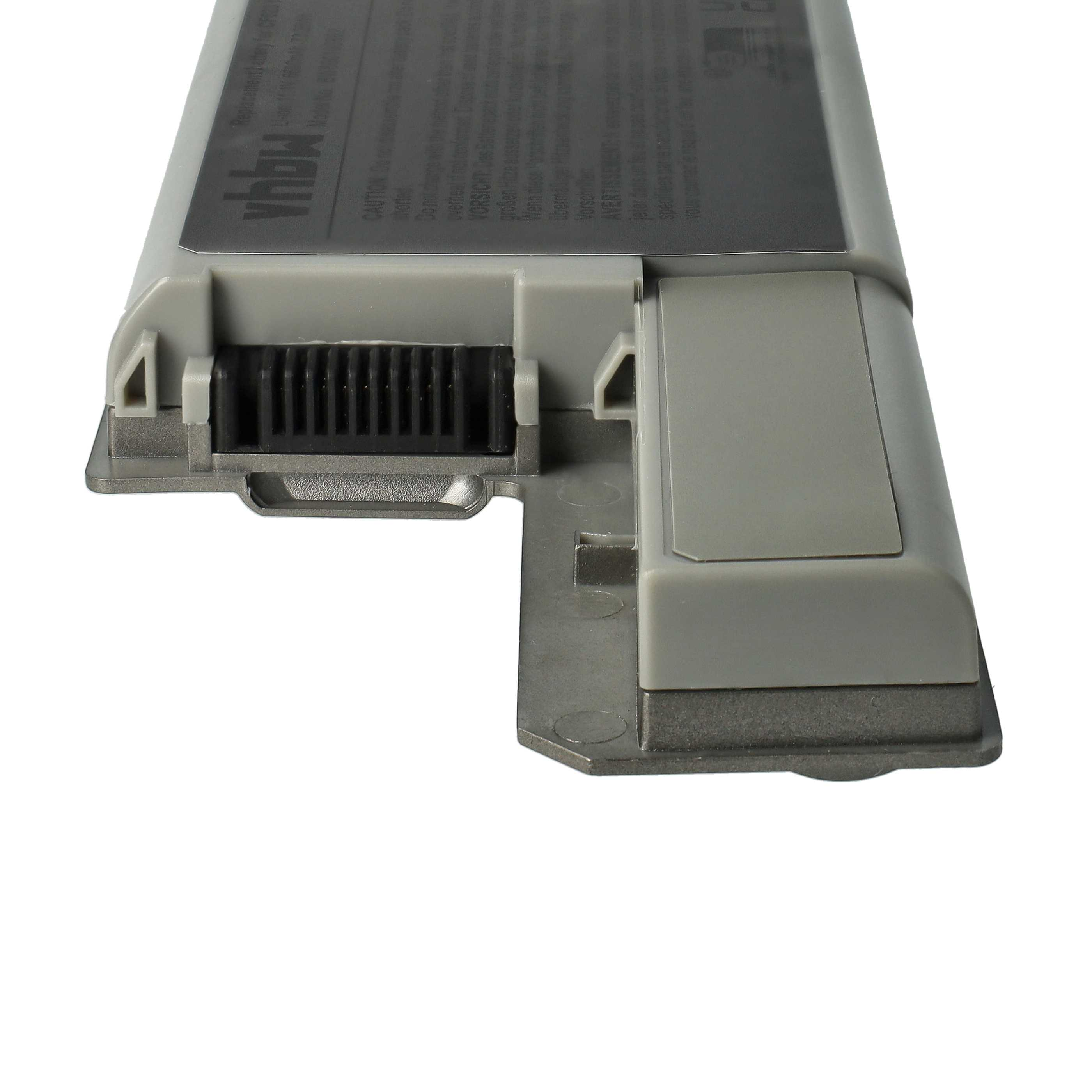 Ein Laptop-Akku mit schwarzem Stecker und grauem Kunststoffgehäuse wird vor weißem Hintergrund gezeigt.