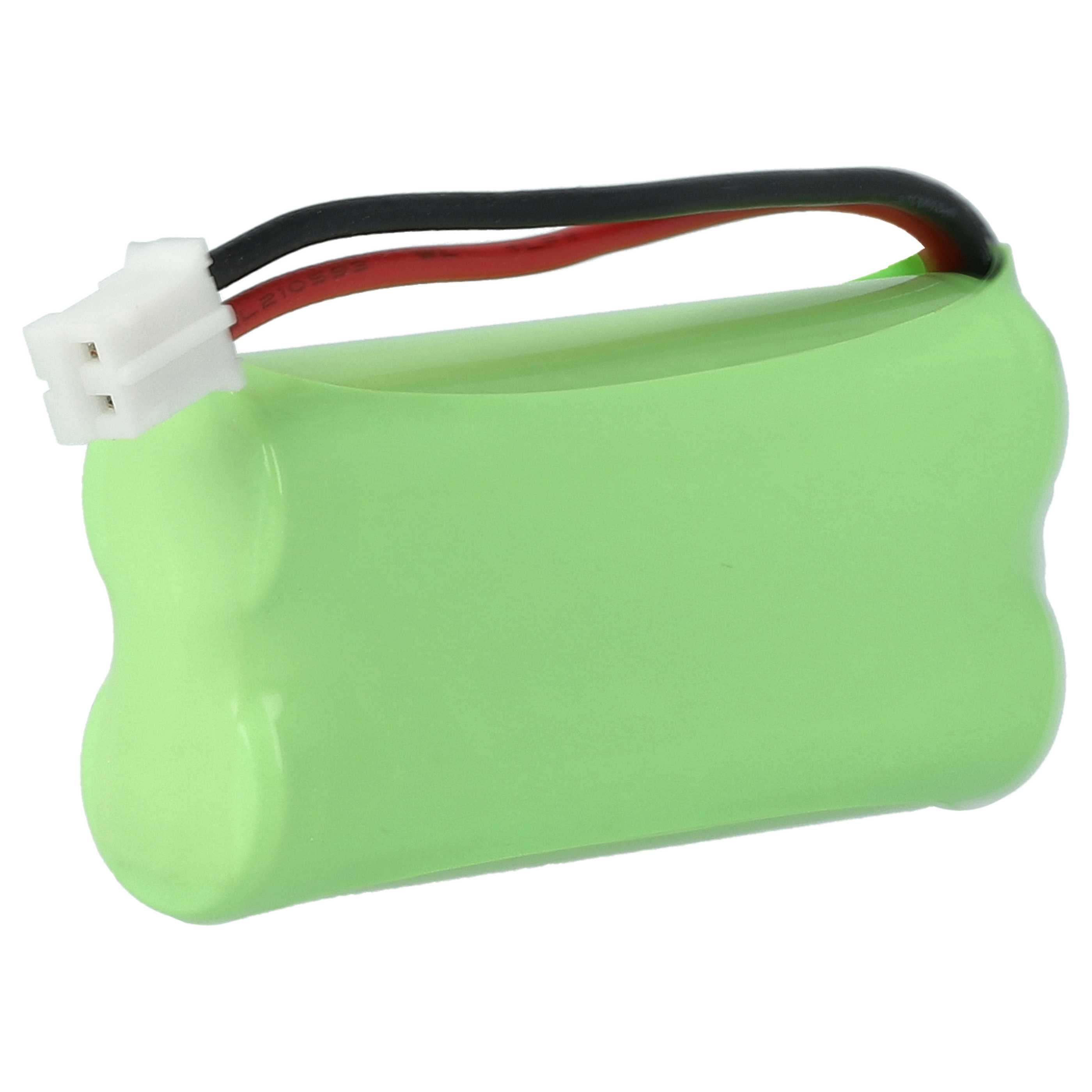 Ein grüner Akku mit schwarzen und roten Drähten und einem weißen Stecker.