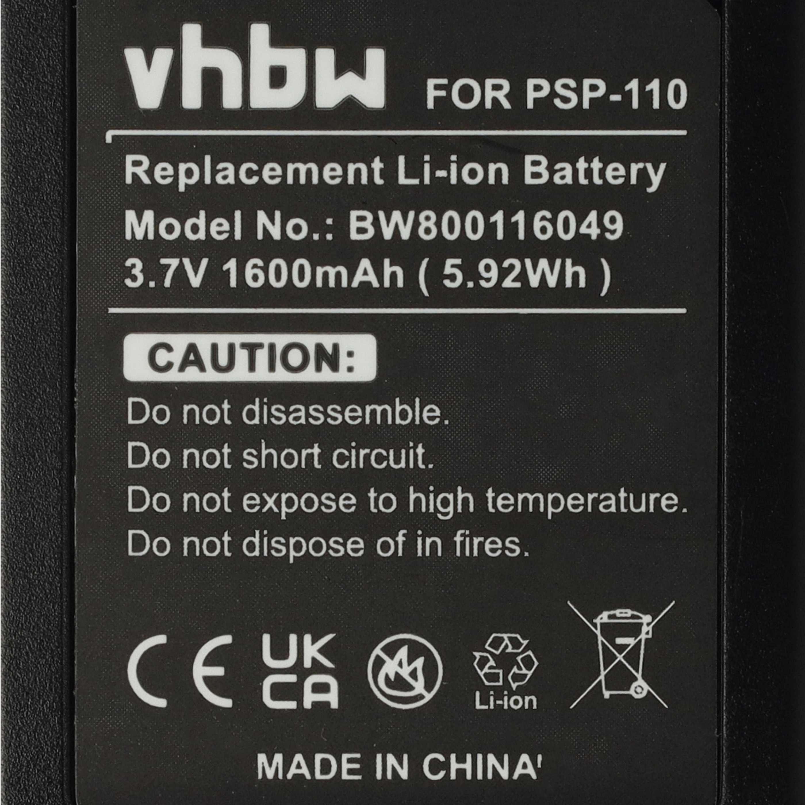 Schwarzes Batterielabel mit weißem Text. Enthält Warnhinweise zu Demontage, Kurzschluss und Hitze. Liest sich 'Made in China'.