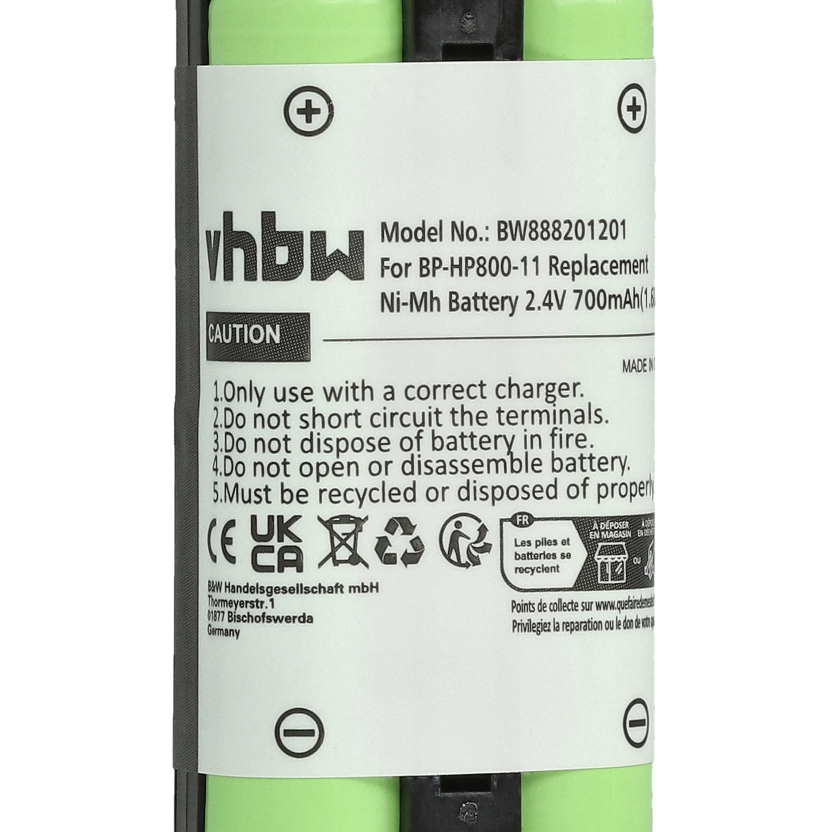 Akku mit weißem Etikett. Text enthält Modell, Warnhinweise und Recycling-Symbole. Grüne Batteriezellen sind sichtbar.