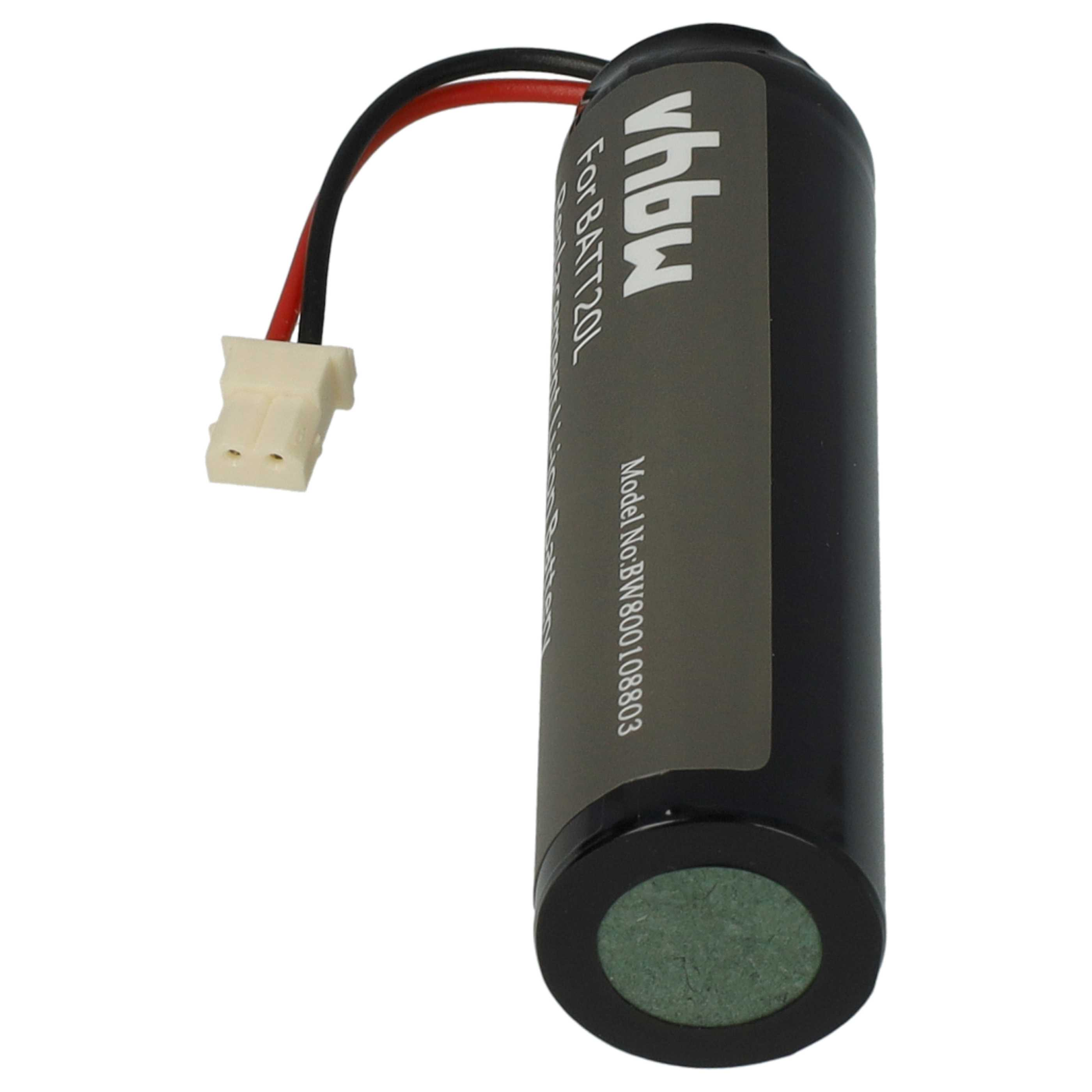 Schwarze Batterie mit Kabeln und einem weißen Stecker. Aufschrift: vhbw For BATT20L Model No:BW800108803.