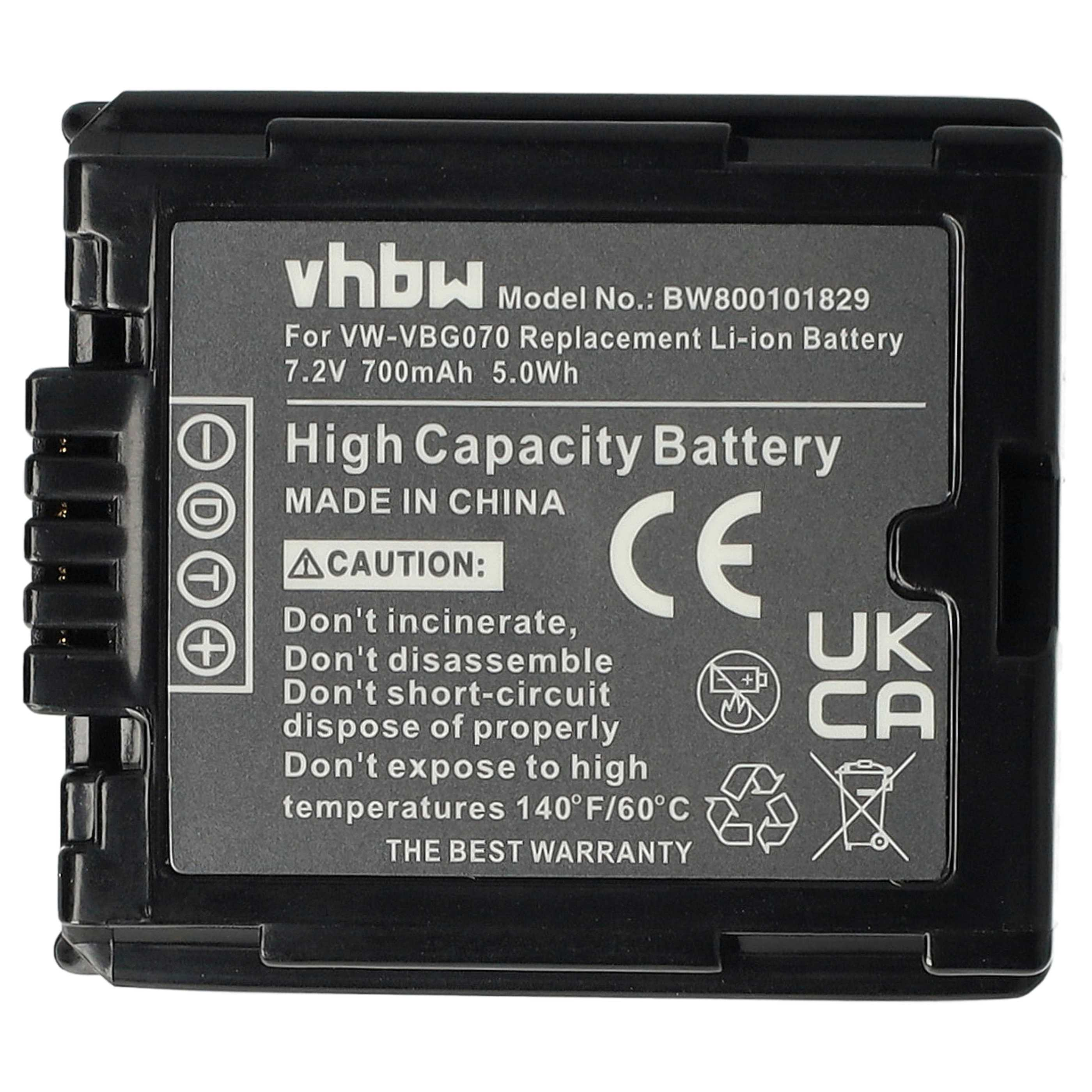Ein schwarzer Akku mit weißem Text. Es steht 'High Capacity Battery' und hat Warnsymbole. Die Marke ist vhbw.