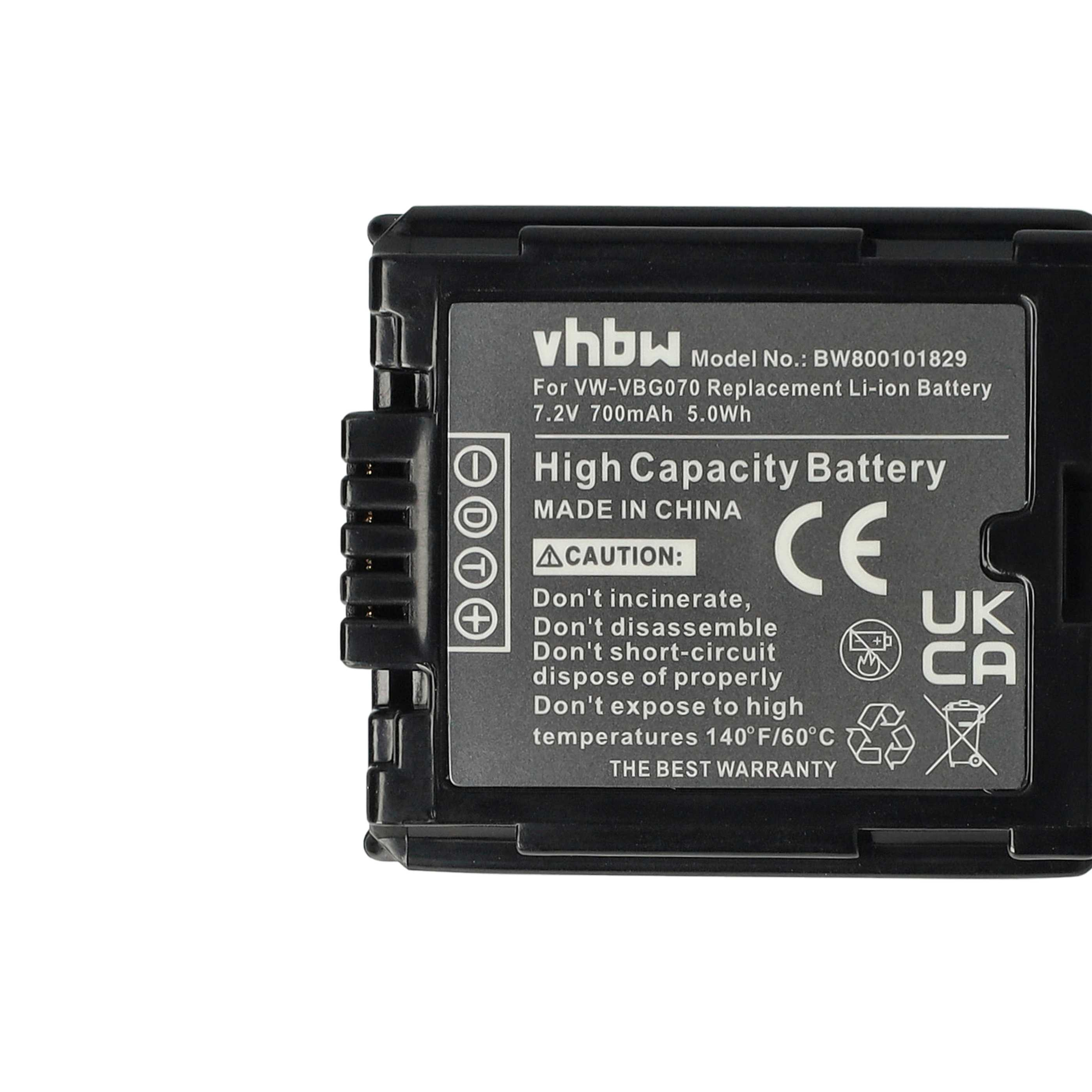 Schwarzer Akku mit weißem Text. Der Text enthält 'High Capacity Battery' und 'Made in China'. Enthält Sicherheitssymbole und CE/UKCA-Zeichen.