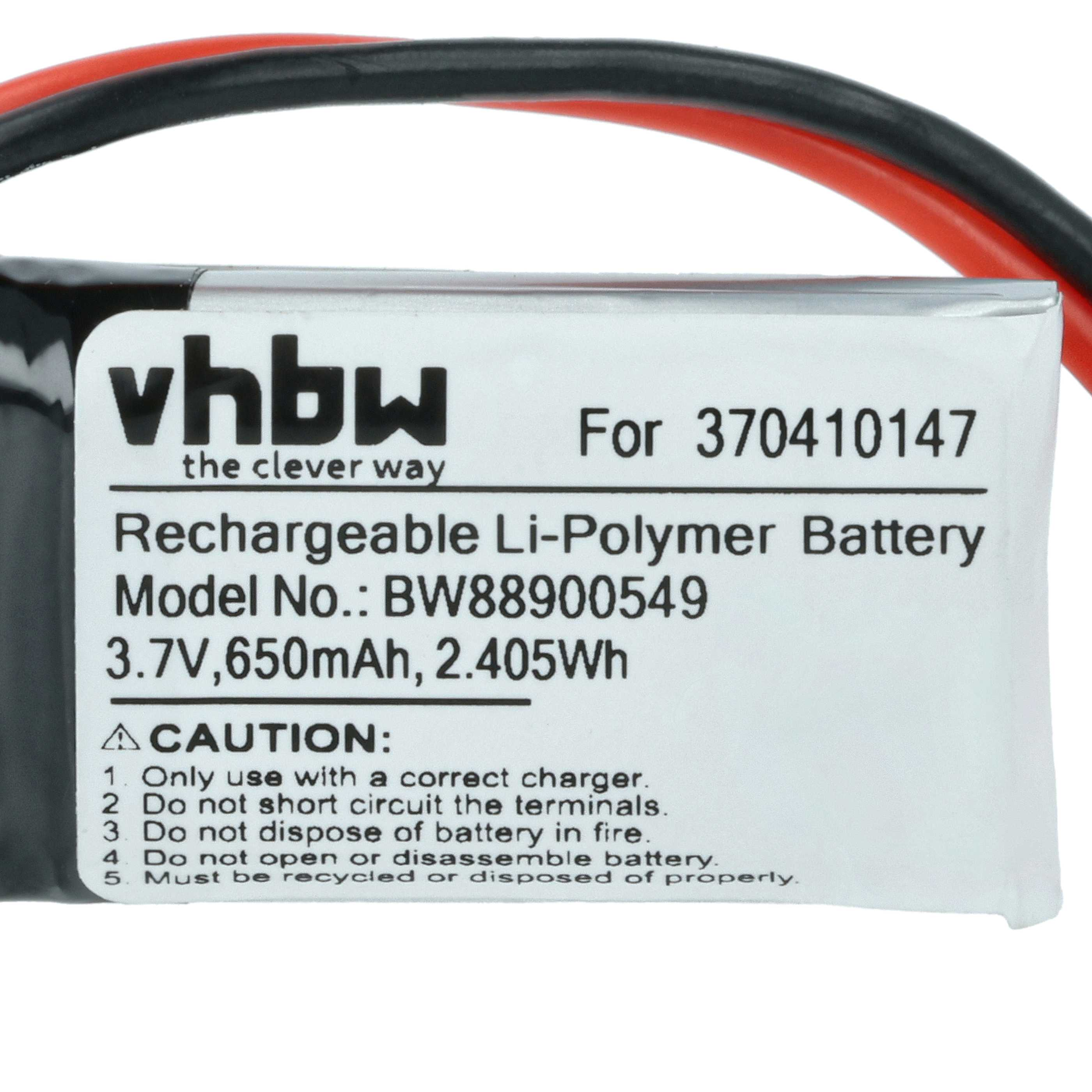 Ein Batterieetikett mit Text. Es enthält die Marke, Modellnummer, Spannung und Warnhinweise zu Verwendung und Entsorgung.