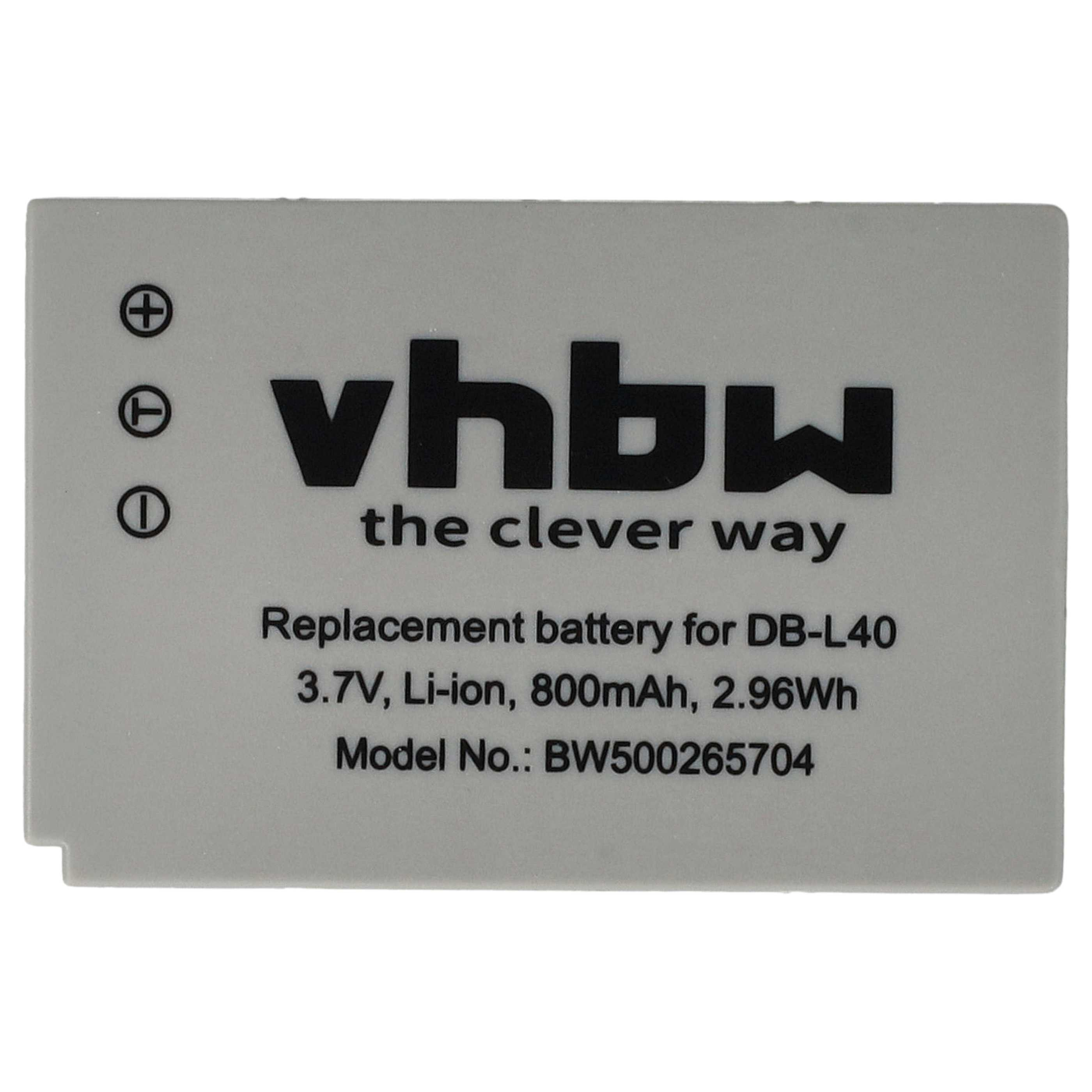 Ein rechteckiger Akku mit Text: vhbw, the clever way, Ersatzbatterie, 3,7 V, Li-Ion, 800 mAh, 2,96 Wh, Modell-Nr.: BW500265704.