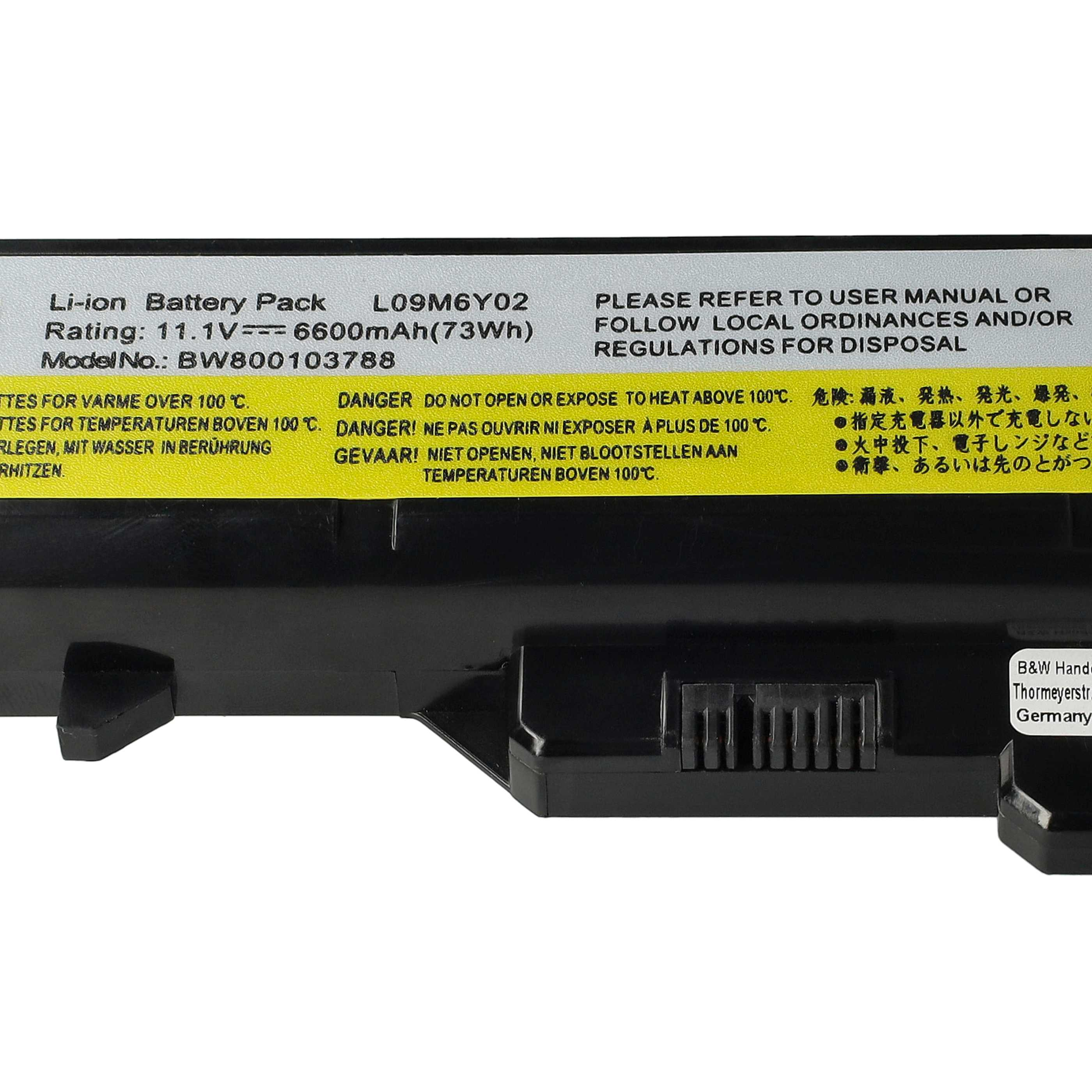 Batteriepack-Etikett mit Warnhinweisen und Spezifikationen. Schwarz-gelber Text auf einem schwarzen Gerät.