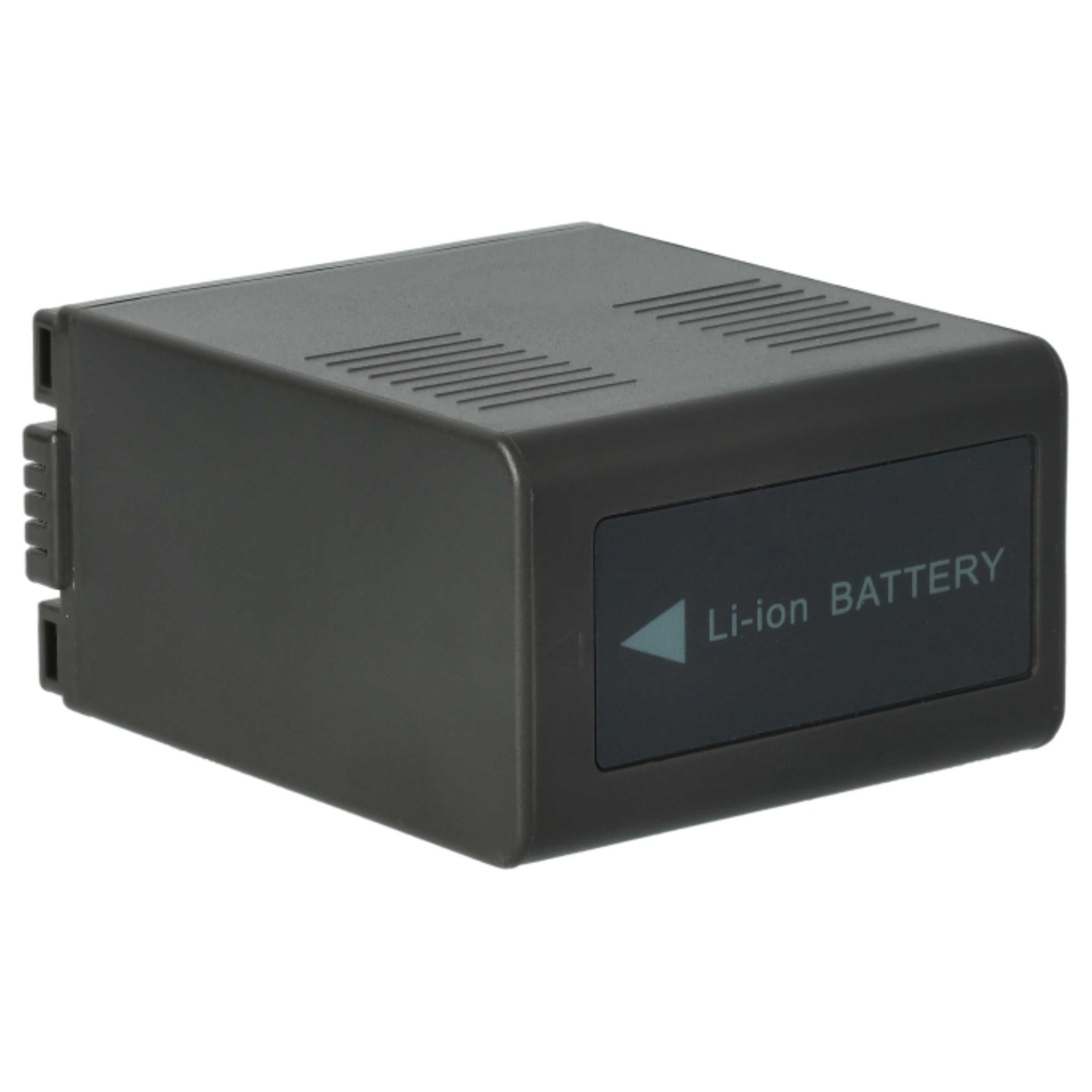 Ein dunkelgrauer Li-Ionen-Akku. Er hat eine schwarze Platte mit dem Text "Li-ion BATTERY" und einem Pfeil.