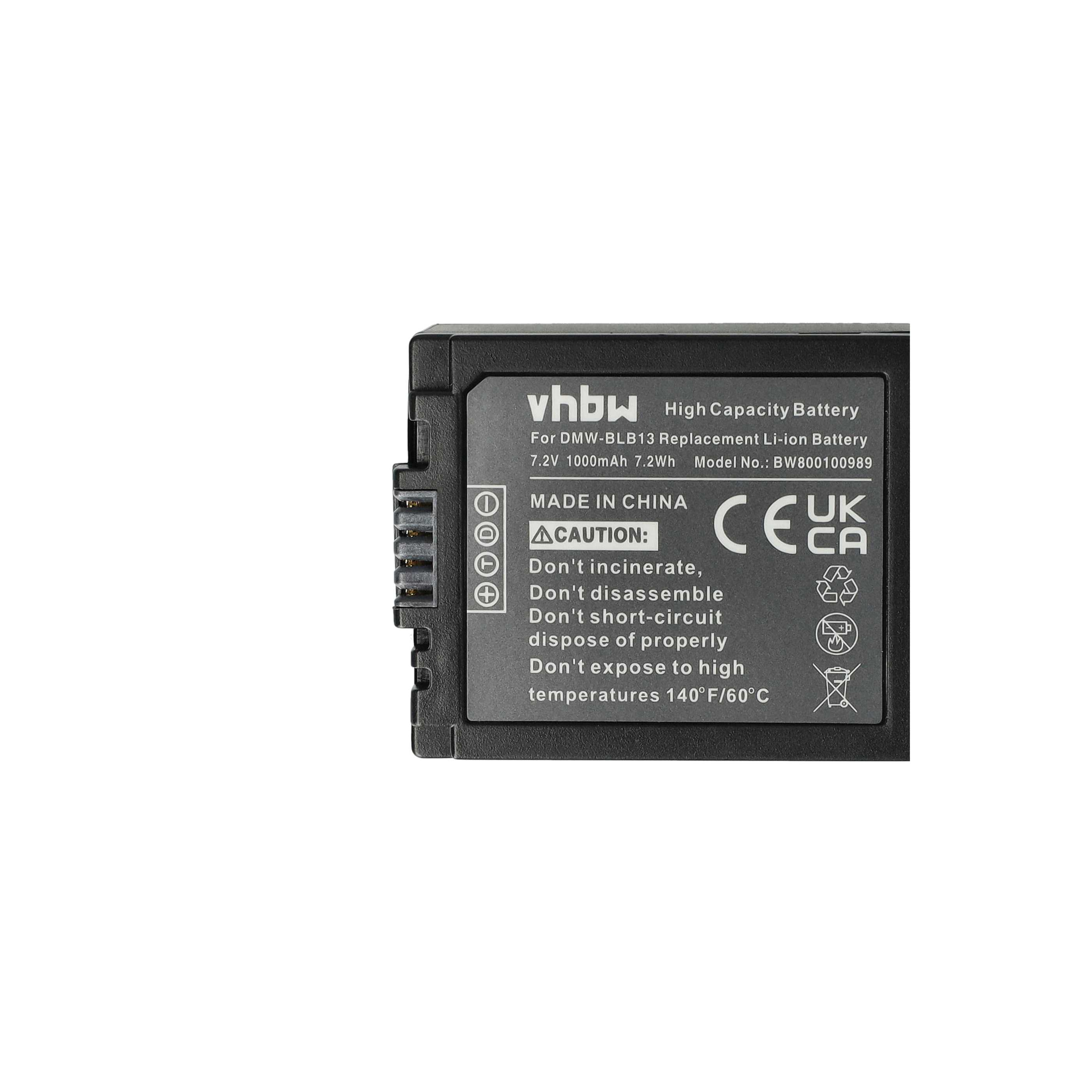 Ein schwarzer Akku mit weißem Text. Es steht vhbw, High Capacity Battery und Vorsichtshinweise. CE- und UKCA-Symbole sind vorhanden.