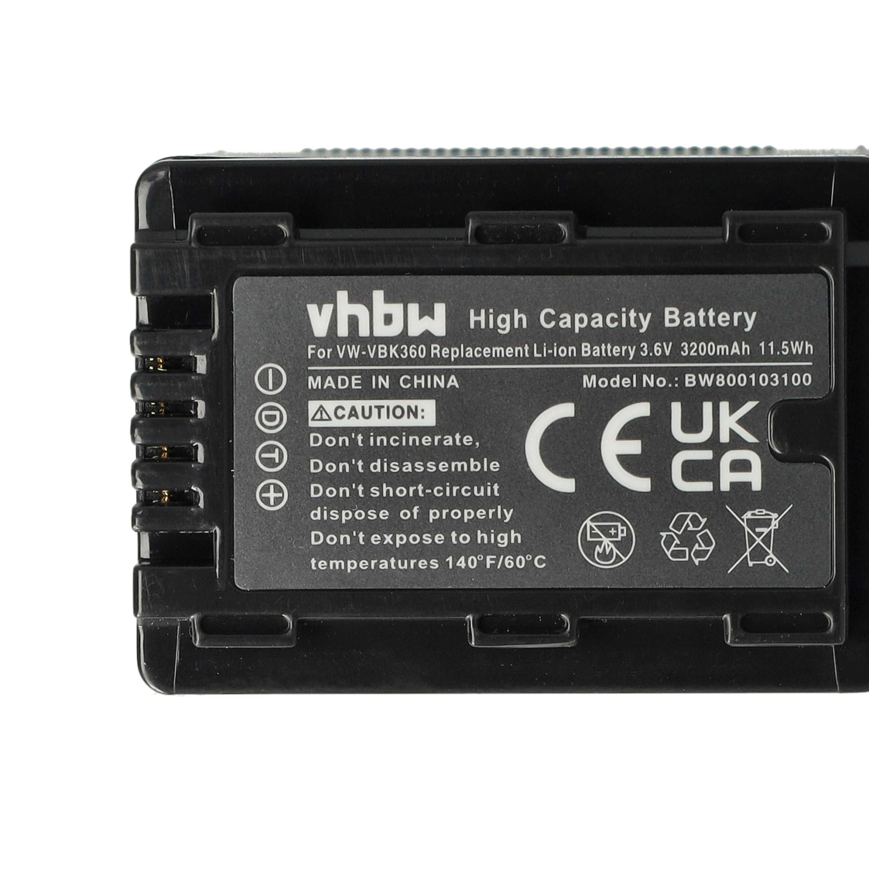 Ein schwarzer vhbw-Akku mit weißem Text. Er hat Warnhinweise und Zertifizierungen. Hergestellt in China. Modell BW800103100.