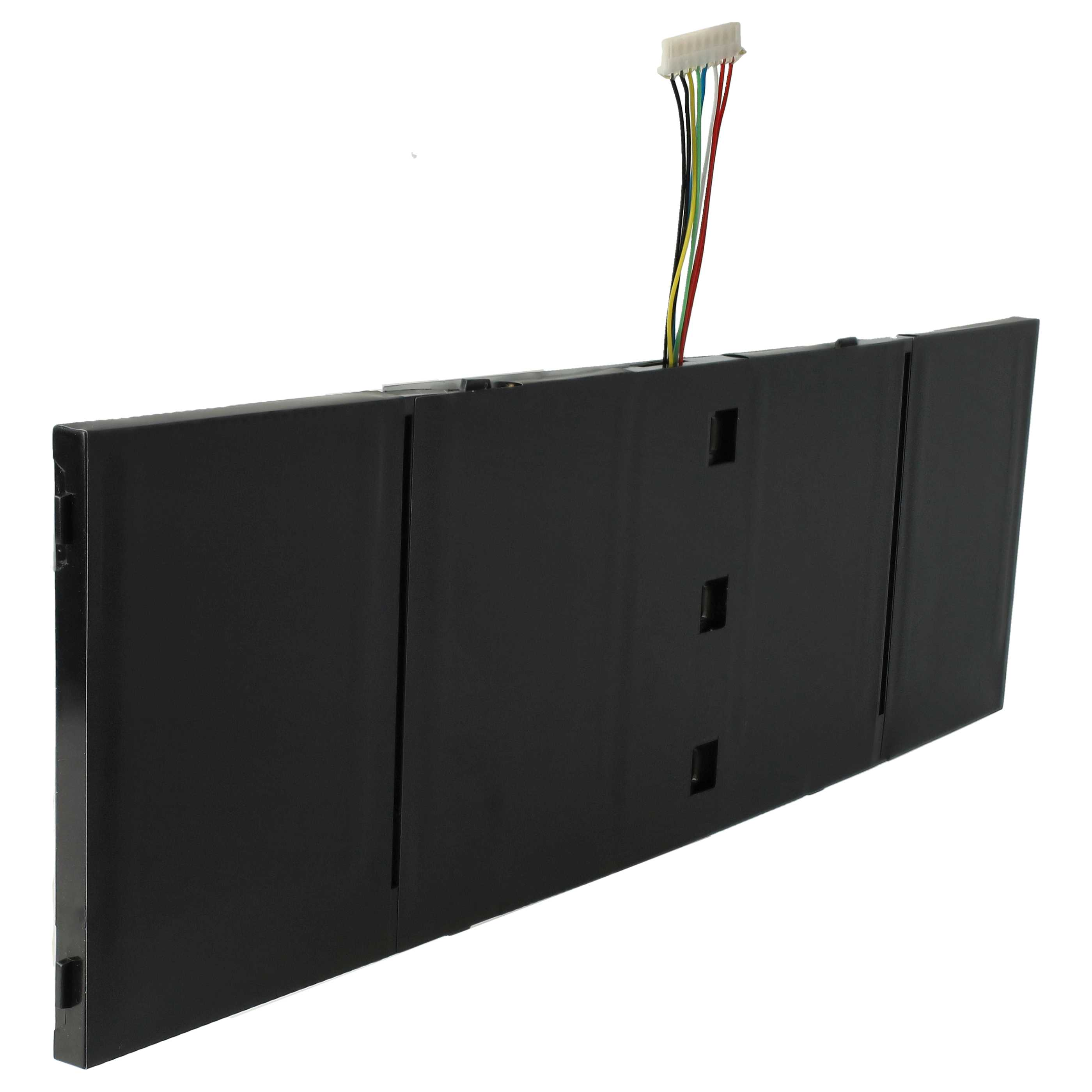 Schwarzes elektronisches Bauteil mit Drähten. Es hat eine rechteckige Form mit drei kleinen Löchern und einem Stecker.
