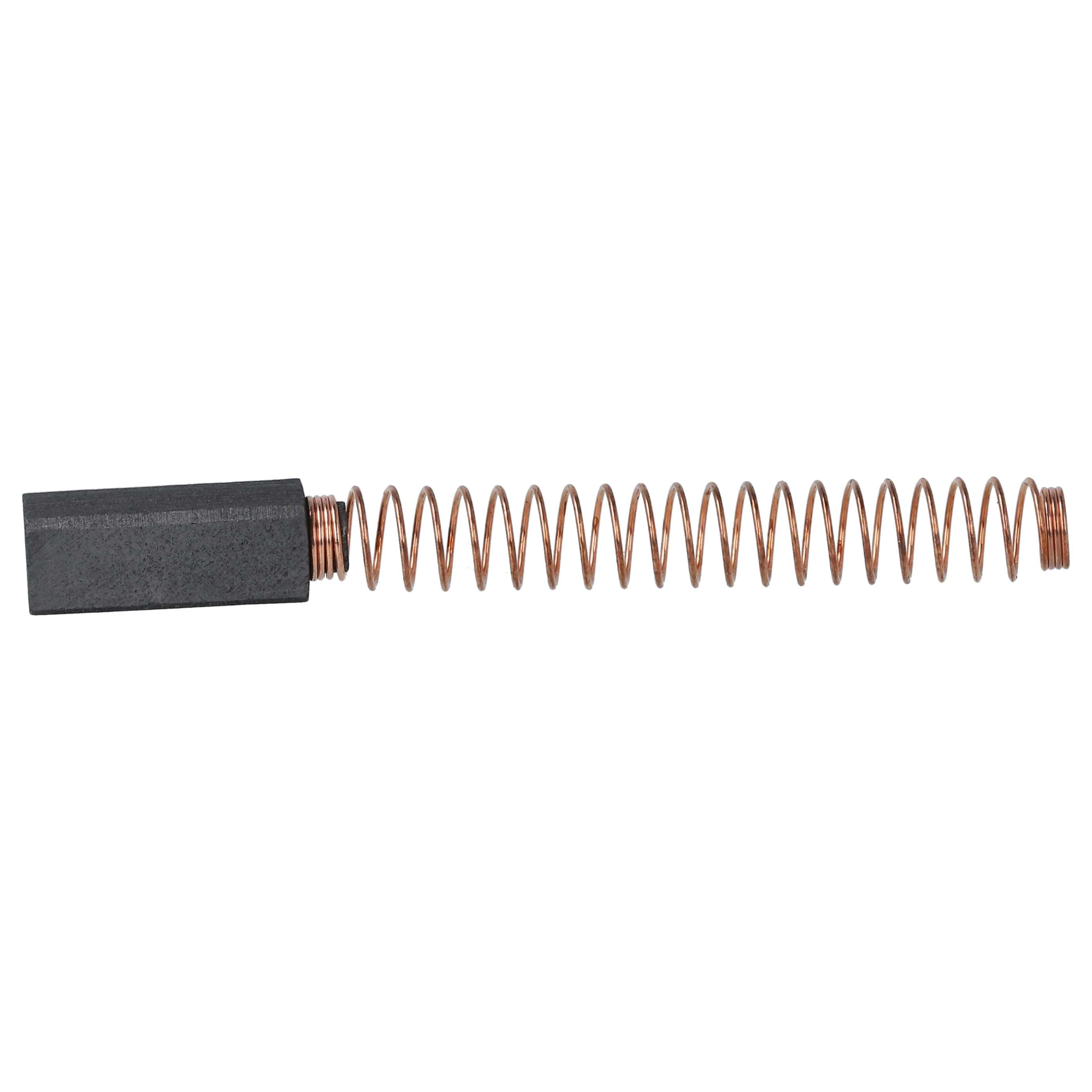 Ein dunkelgraues rechteckiges Objekt ist an einer Kupferspirale vor einem weißen Hintergrund befestigt. Die Feder ist spiralförmig.