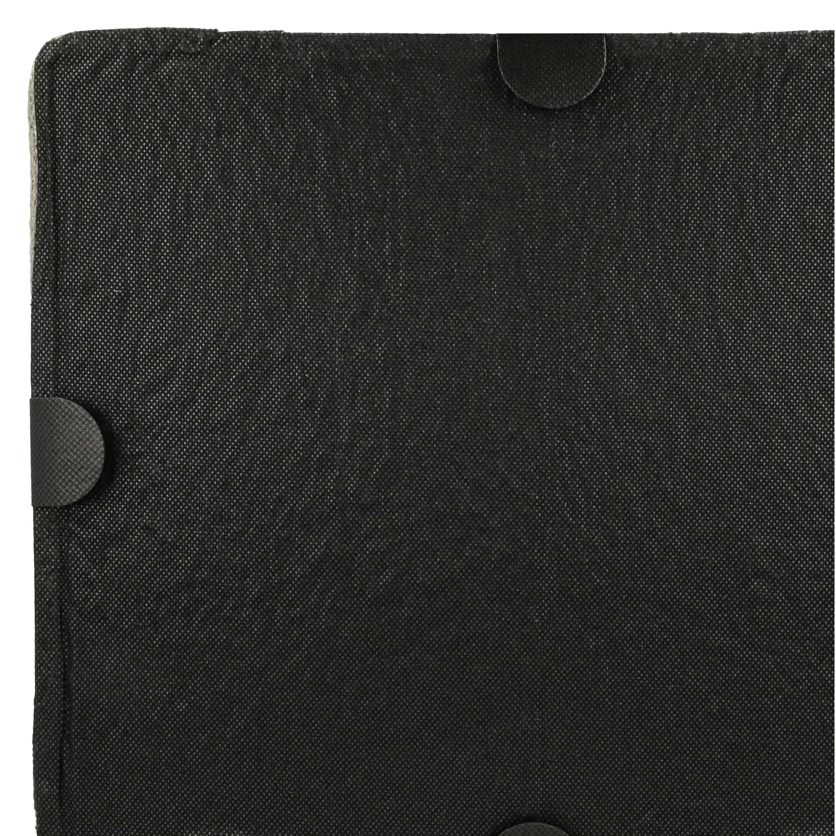 Nahaufnahme eines schwarzen Stoffes mit gepunkteter Textur. Zwei schwarze, kreisförmige Laschen sind sichtbar.