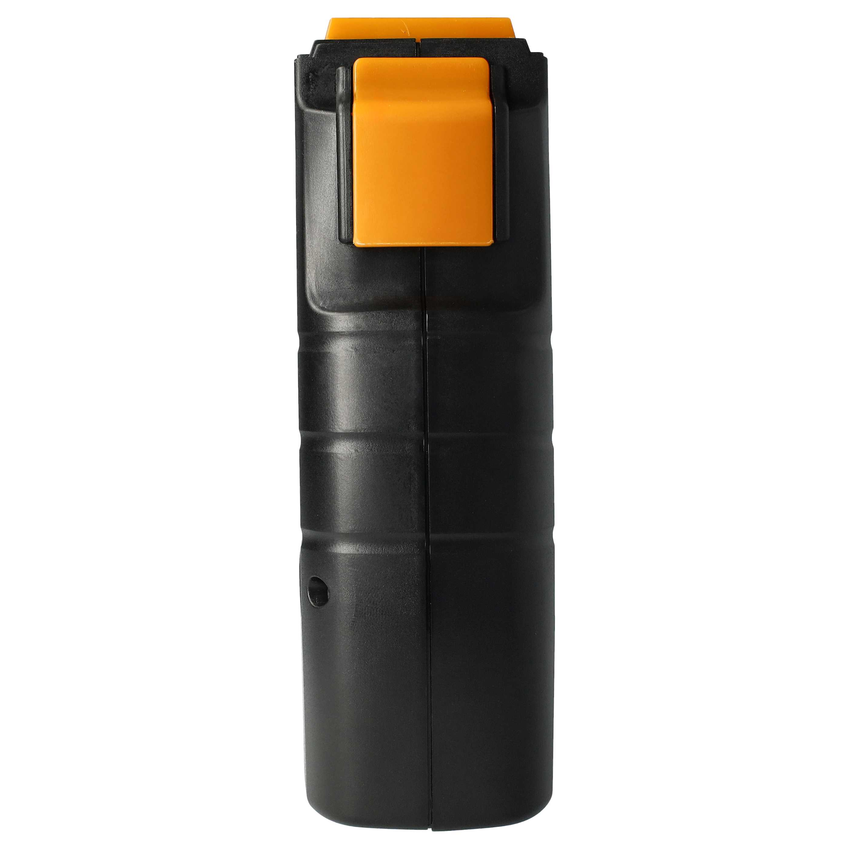 Ein schwarzes und orangefarbenes Gerät. Die Oberseite hat ein orangefarbenes Rechteck. Der Körper ist schwarz, mit horizontalen Rippen und einem kleinen Loch.