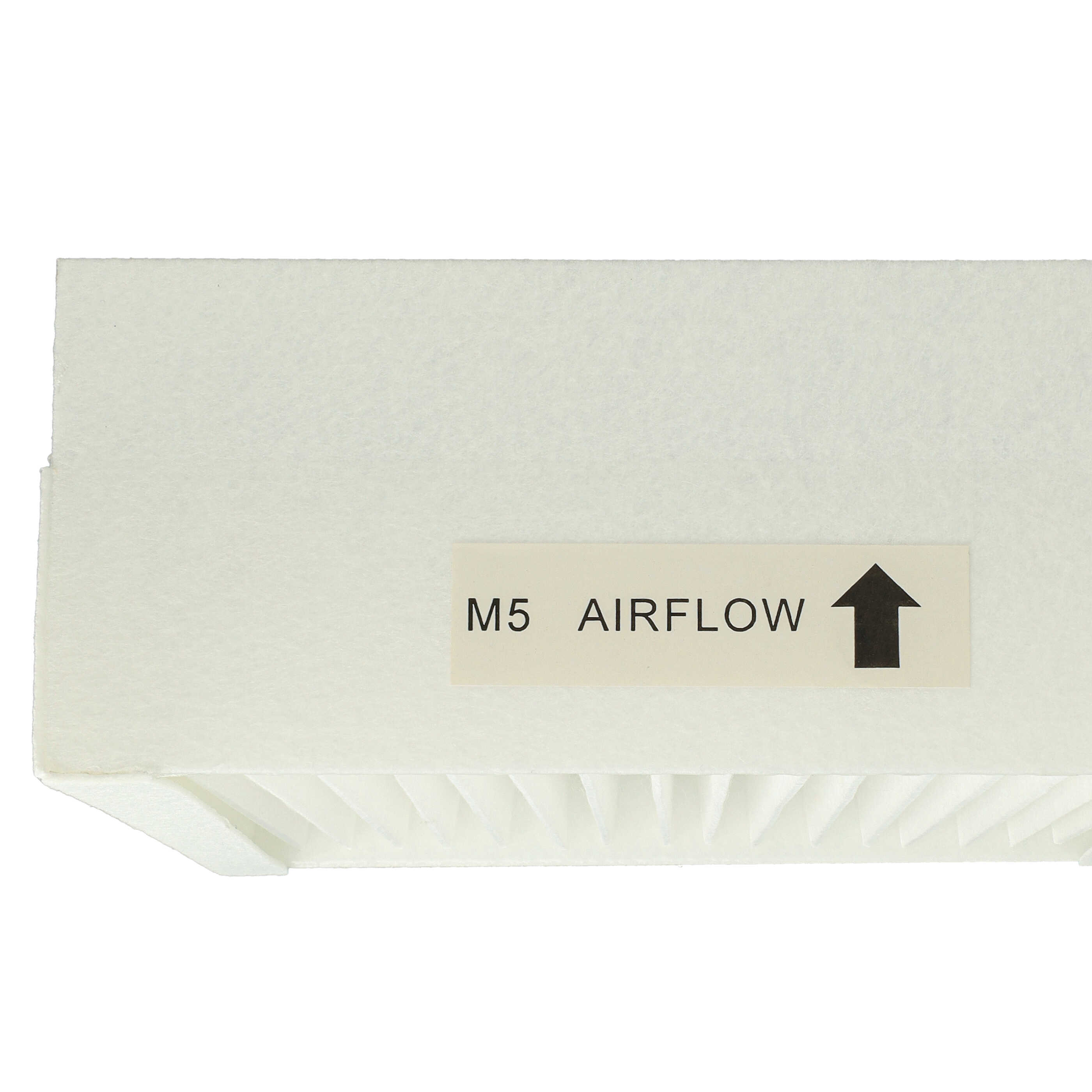 Weißer Luftfilter mit der Aufschrift 'M5 AIRFLOW' und einem Pfeil. Der Filter ist rechteckig mit gefalteten Kanten.
