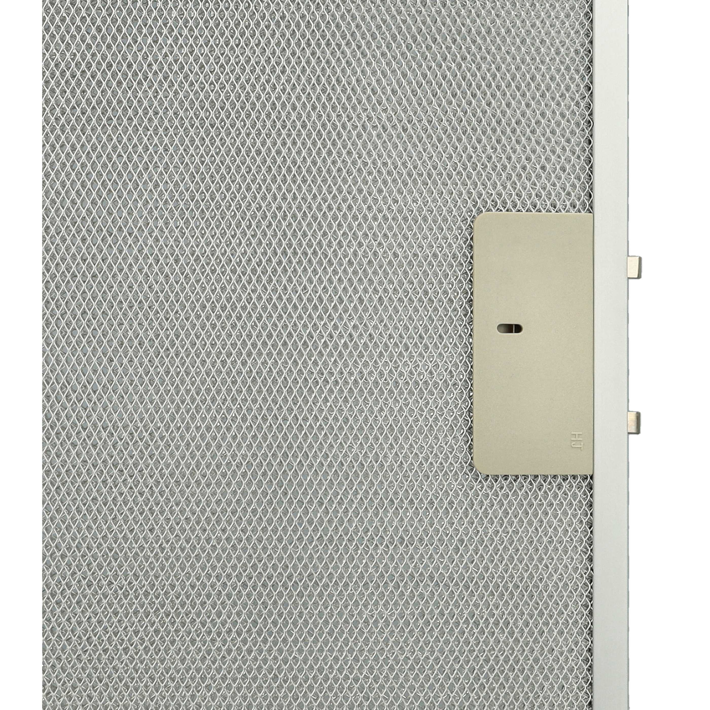 Nahaufnahme eines Metallmaschenfilters mit einer beigefarbenen rechteckigen Komponente und einem weißen Rahmen.