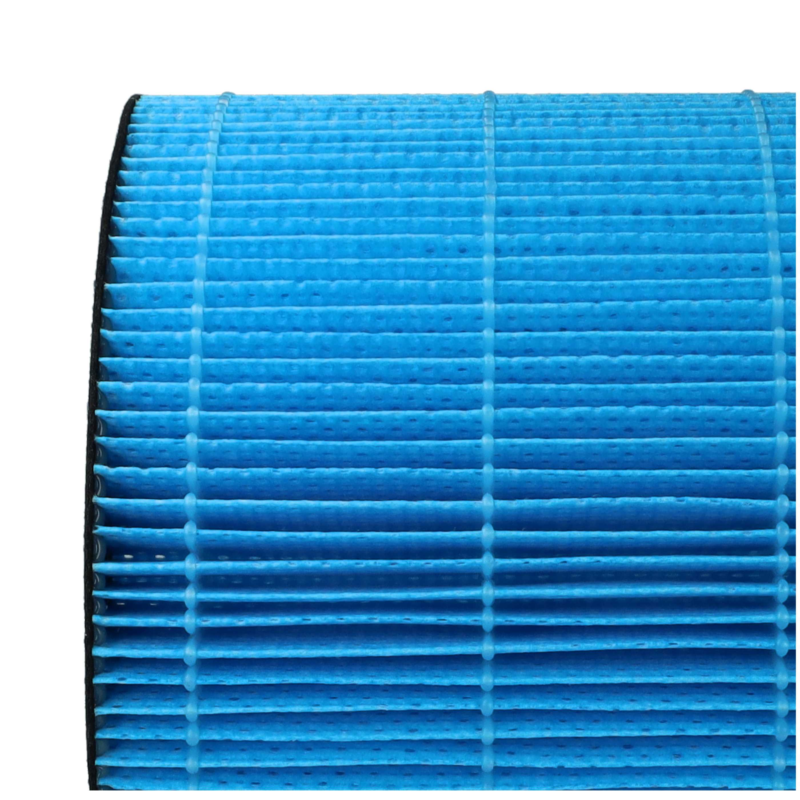 Nahaufnahme eines blauen Luftfilters. Der Filter hat mehrere horizontale Schichten. Die Kanten sind schwarz.