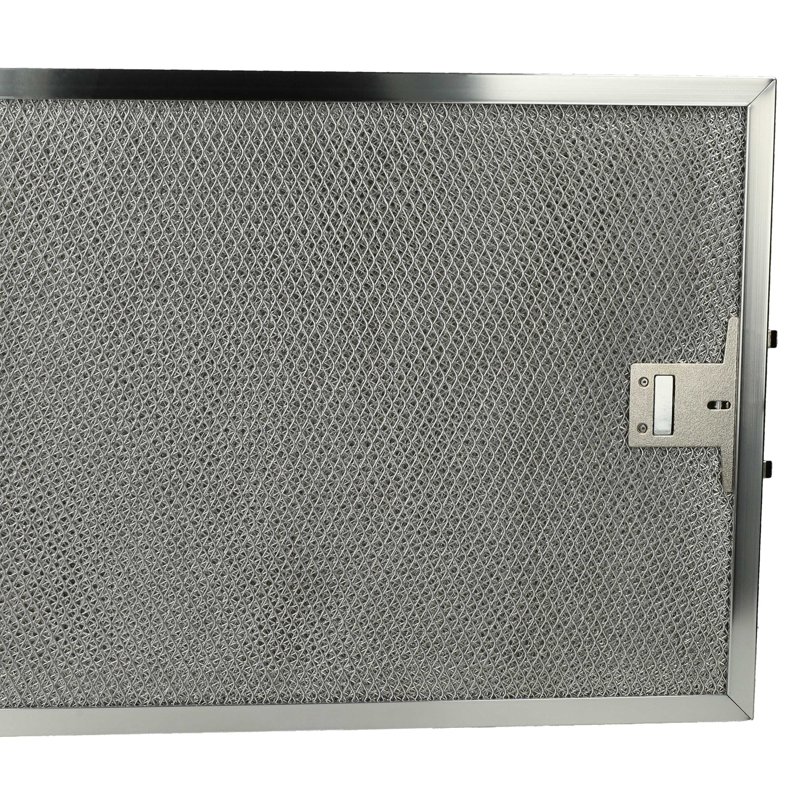 Ein Metallgitterfilter mit silbernem Rahmen. Auf der rechten Seite befindet sich eine Verriegelung. Der Hintergrund ist weiß.