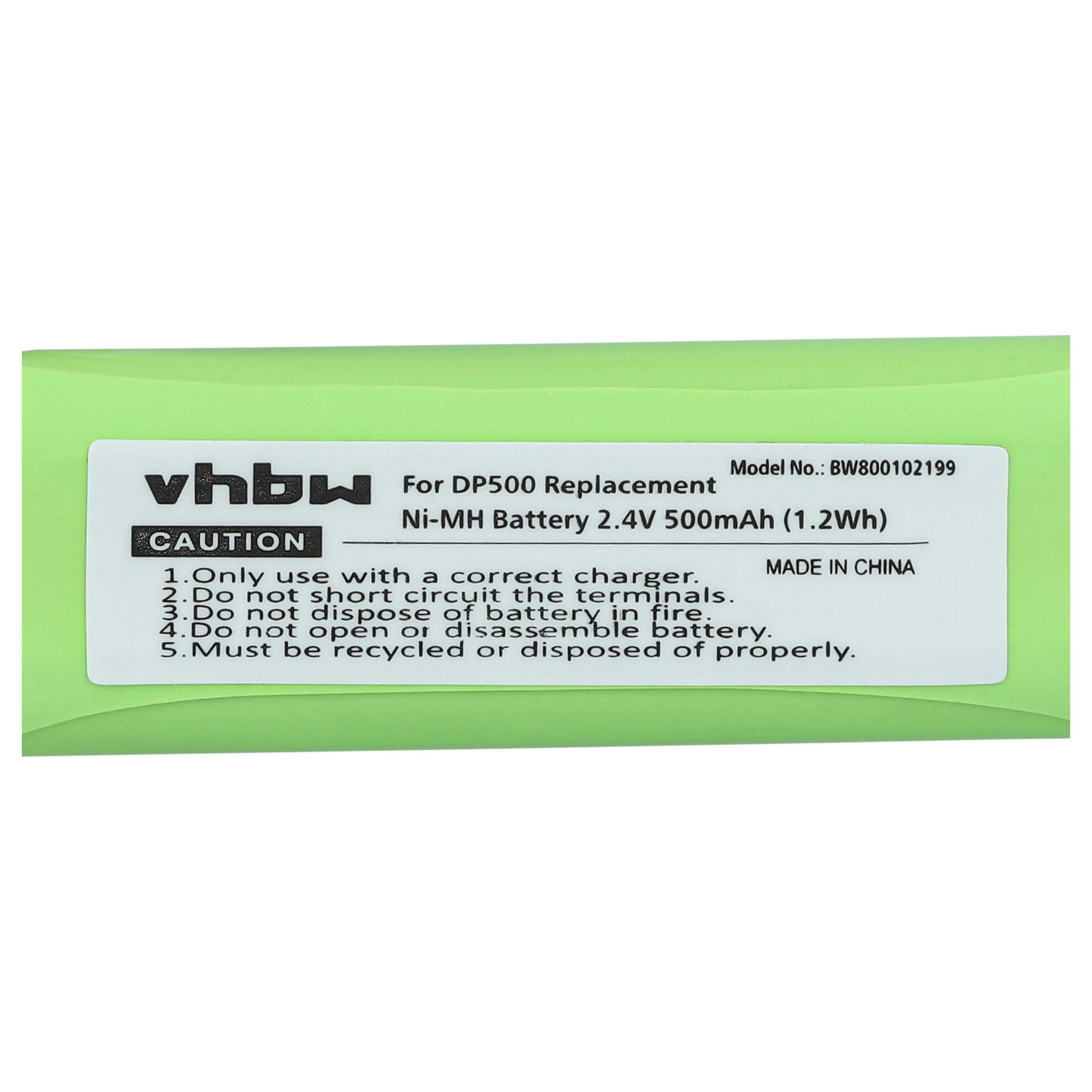 Ein grüner Akku mit weißem Etikett. Text enthält Batteriespezifikationen und Sicherheitshinweise.