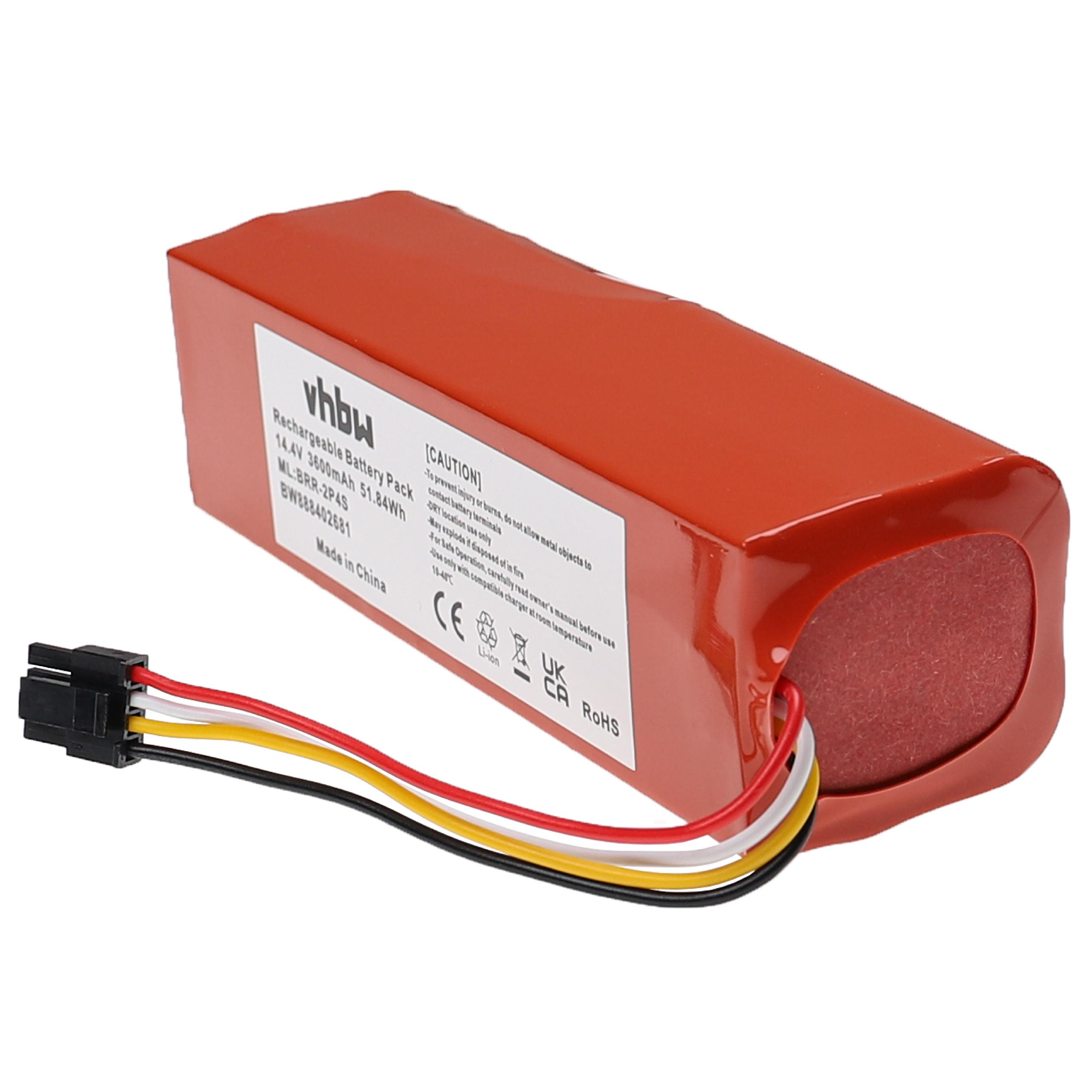 Ein rotes, rechteckiges Akkupack mit schwarzem Stecker und bunten Drähten. Textaufkleber sind vorhanden.