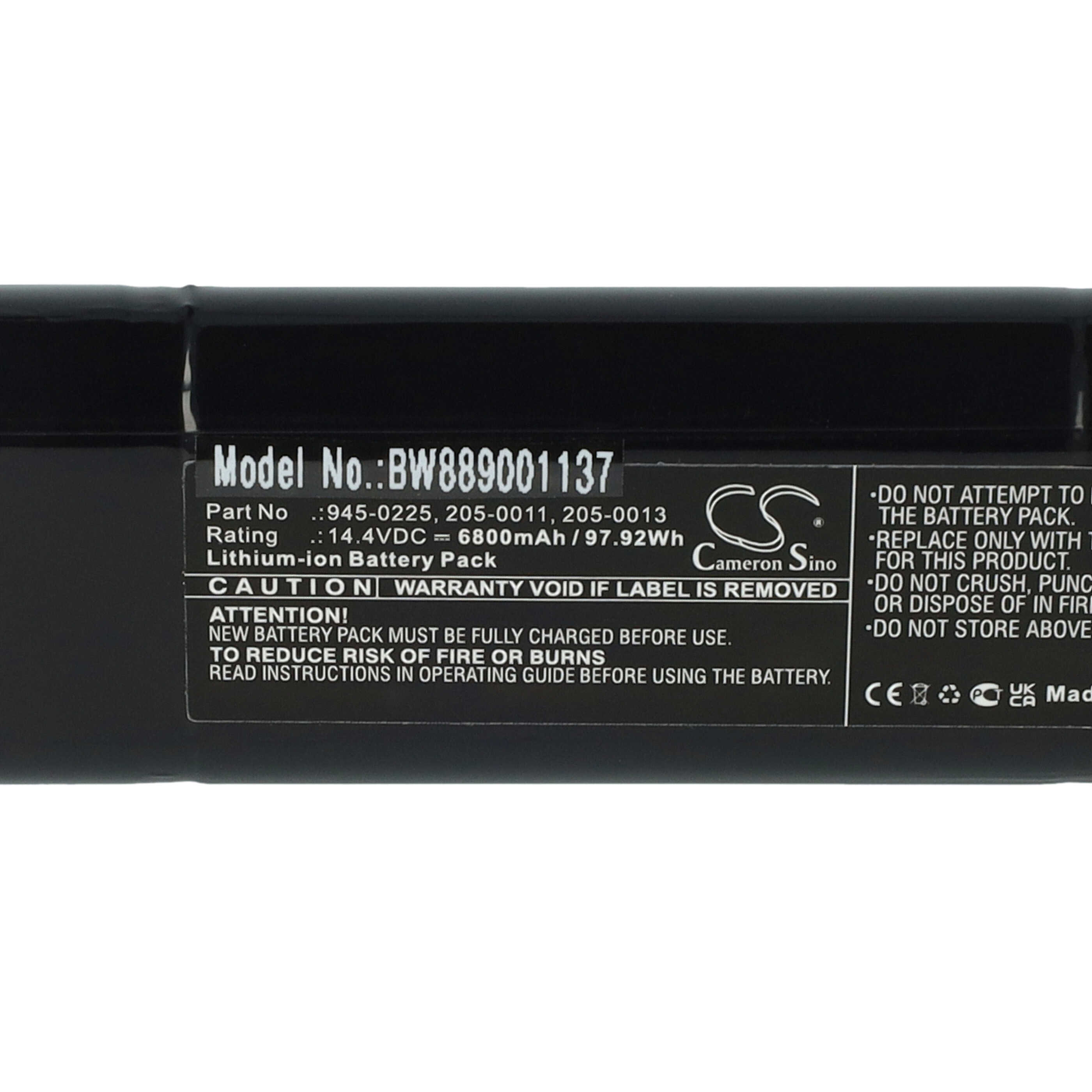 Schwarzer Akku mit Text. Liest Model No.: BW889001137, Vorsicht und andere Sicherheitshinweise.
