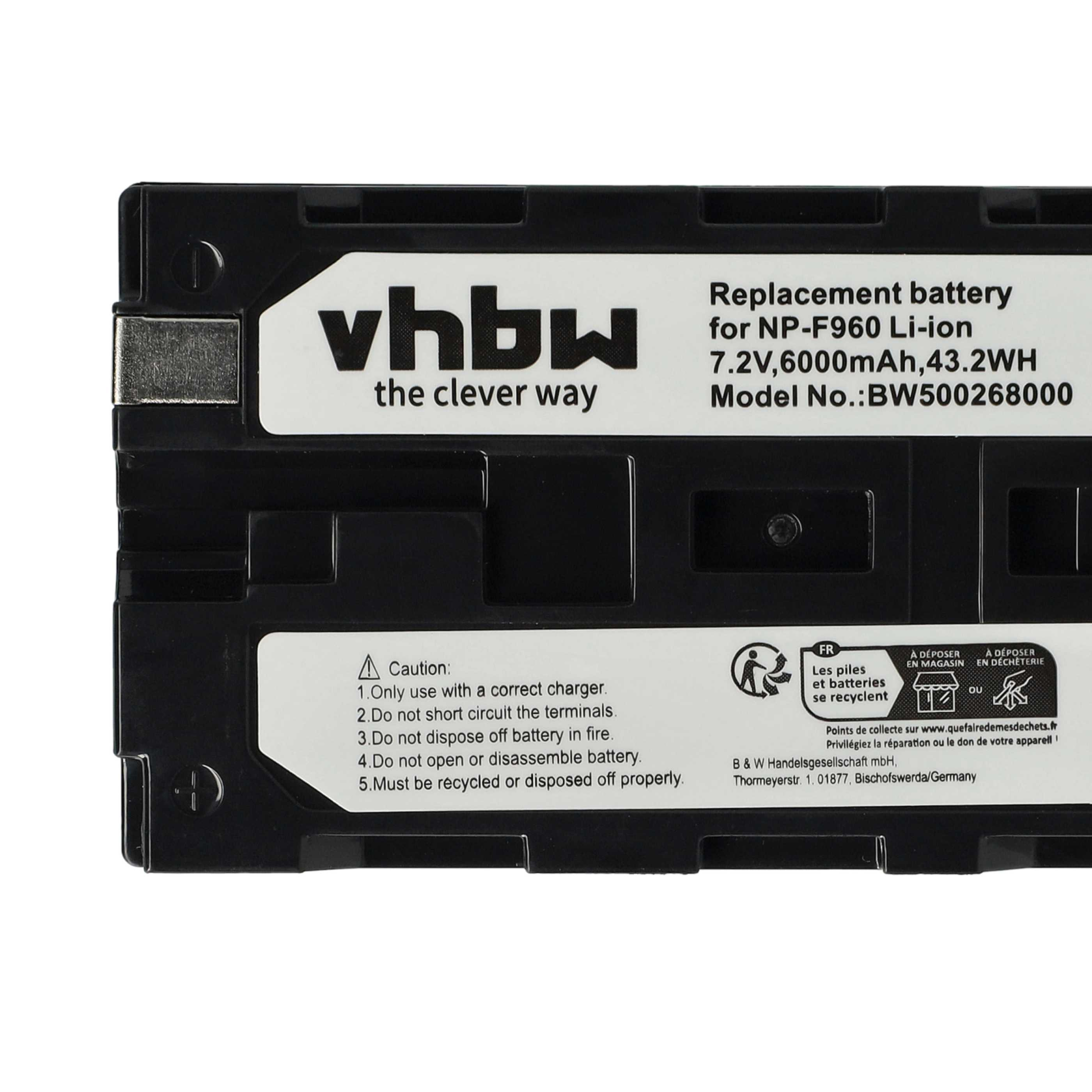 Schwarzer Akku mit weißem Text. Es steht 'vhbw', 'the clever way' und 'Replacement battery'.