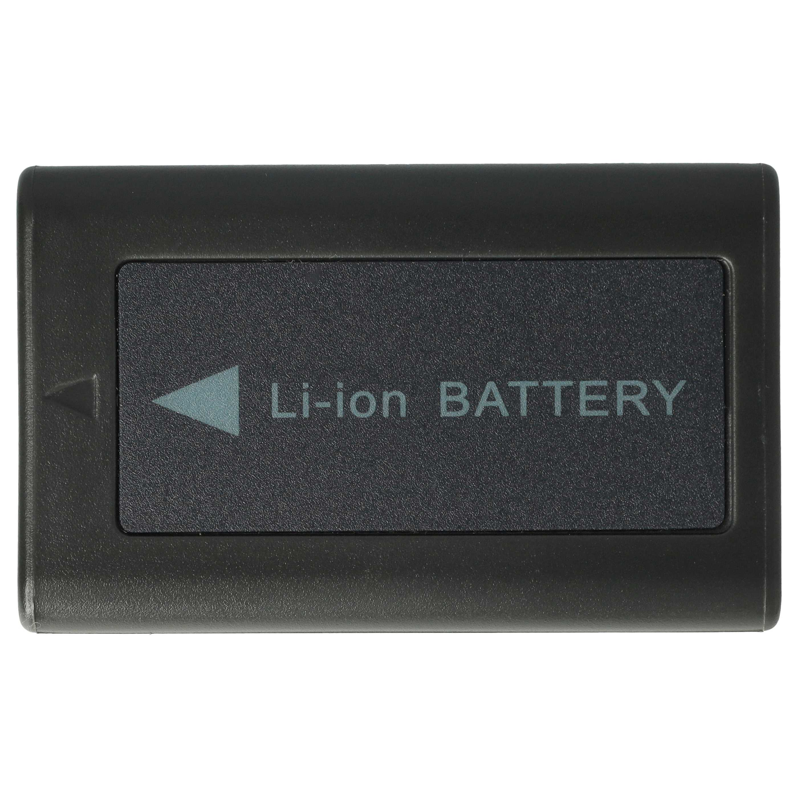 Ein schwarzer Li-Ionen-Akku mit der Aufschrift 'Li-ion BATTERY' und einem Pfeilsymbol.
